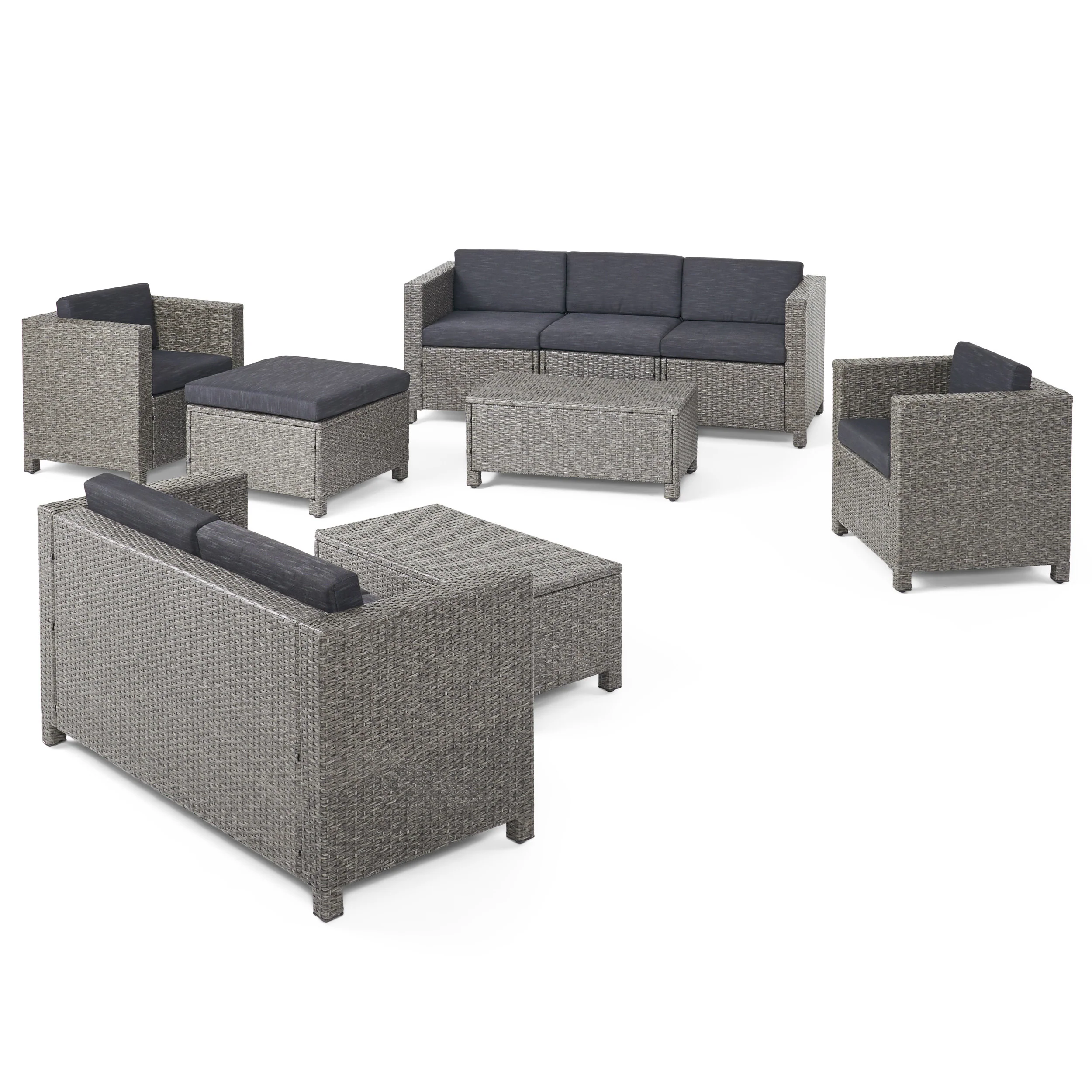 Budva 9pc Outdoor Wicker Sectional Sofa Set w/ Cushions - furnishings