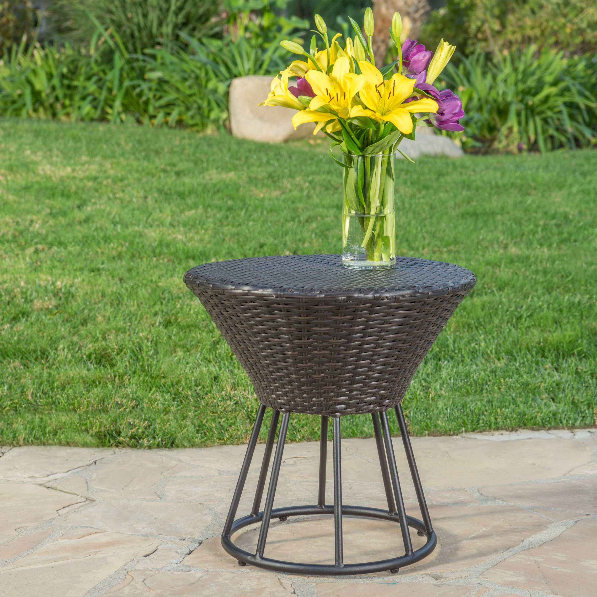 Parham Outdoor 3 Piece Multi-brown Wicker Stacking Chair Chat Set - furnishings