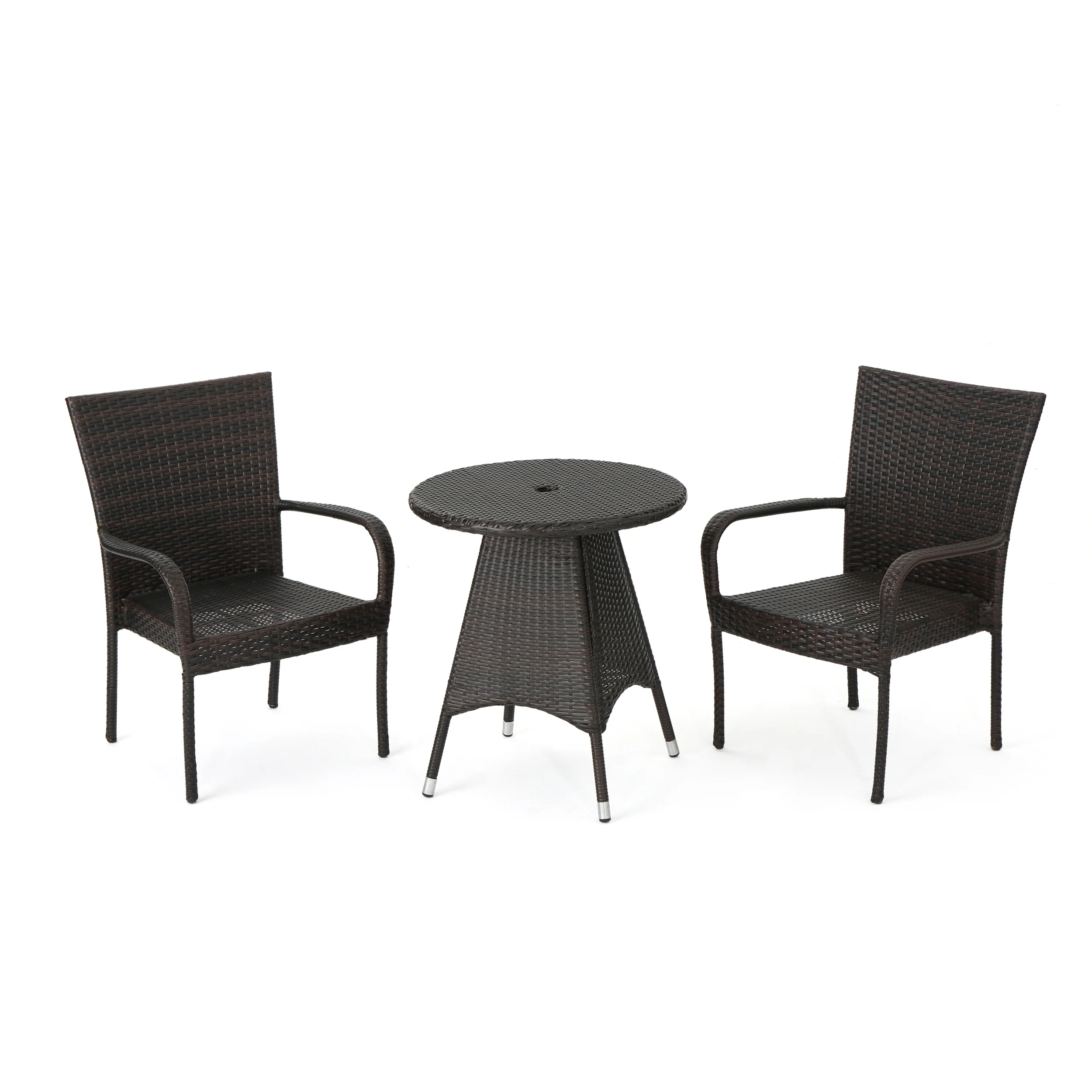 Kory Outdoor 3pc Multibrown Wicker Bistro Set - furnishings