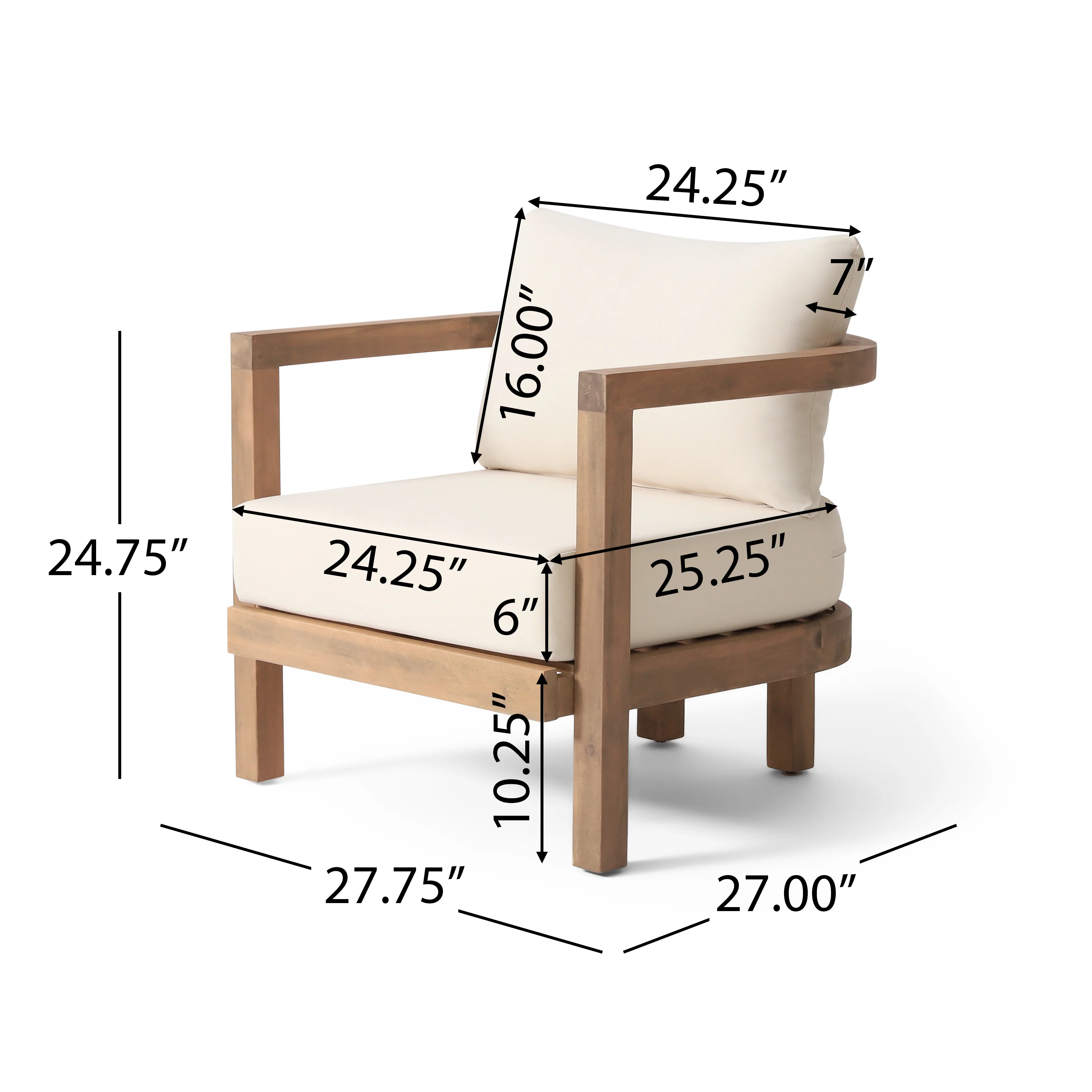 Aston Outdoor Acacia Wood Club Chair with Cushions - furnishings
