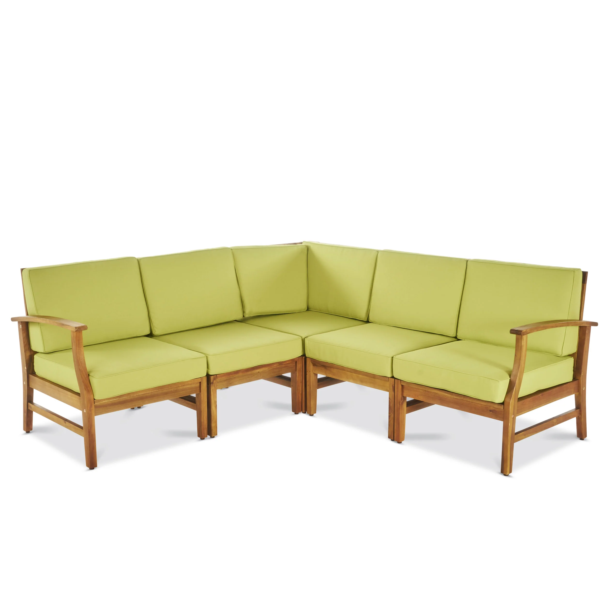 Capri Outdoor 5 Piece Sectional with Green Water Resistant Cushions - furnishings