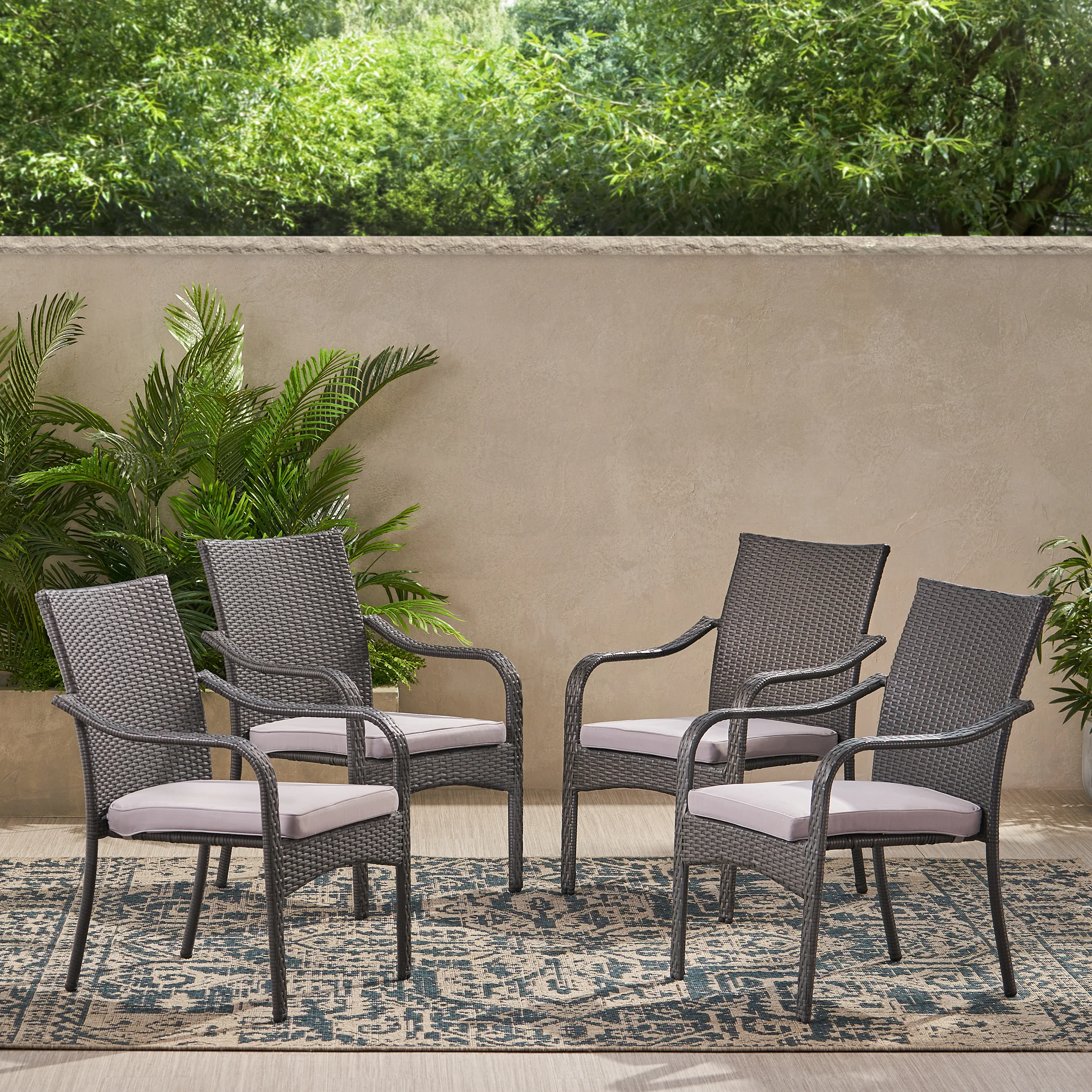 San Miguel Grey Wicker Stackable Patio Armchairs (Set of 4) - furnishings