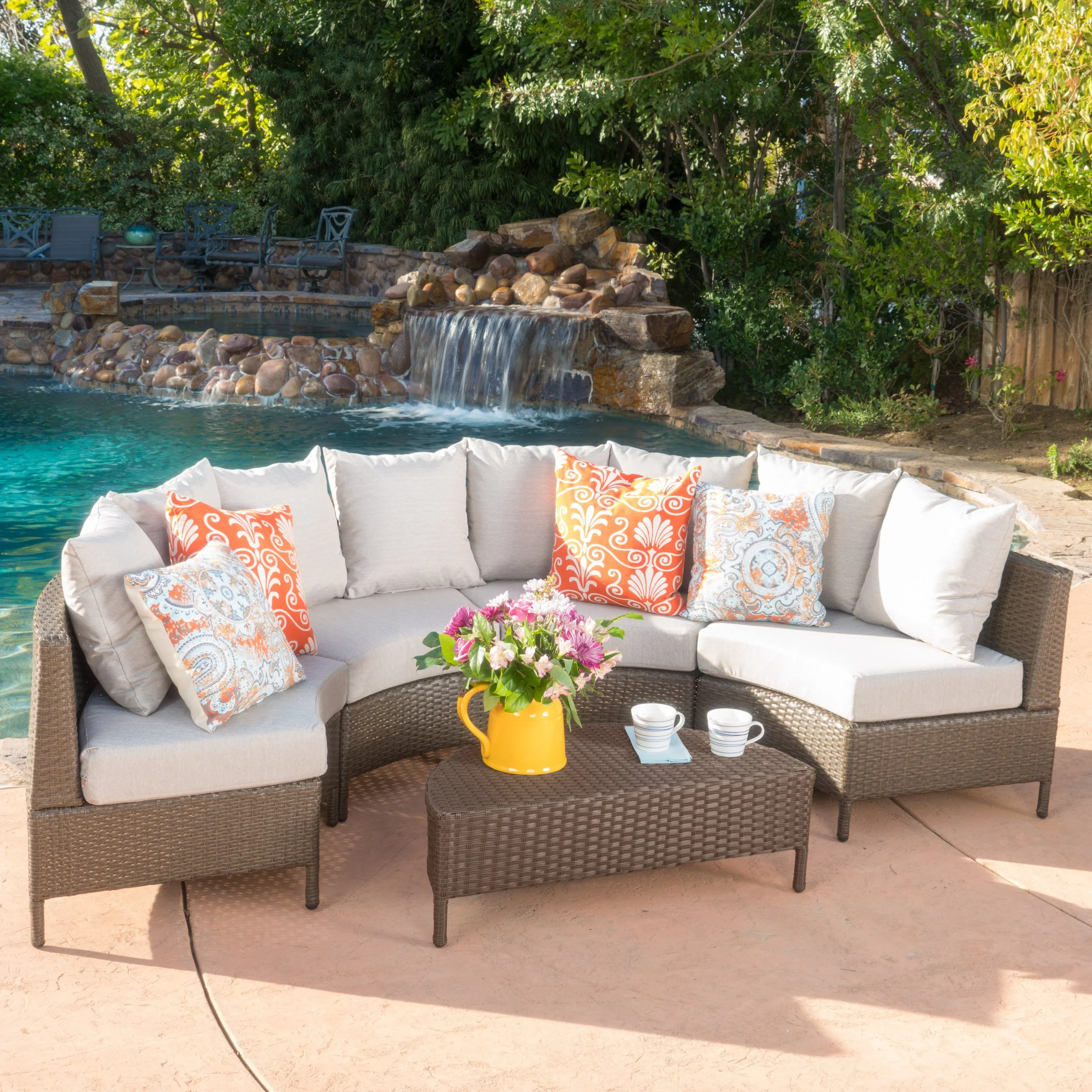 Alacati Outdoor 5-Piece Wicker Sofa Set with Water Resistant Cushions - furnishings