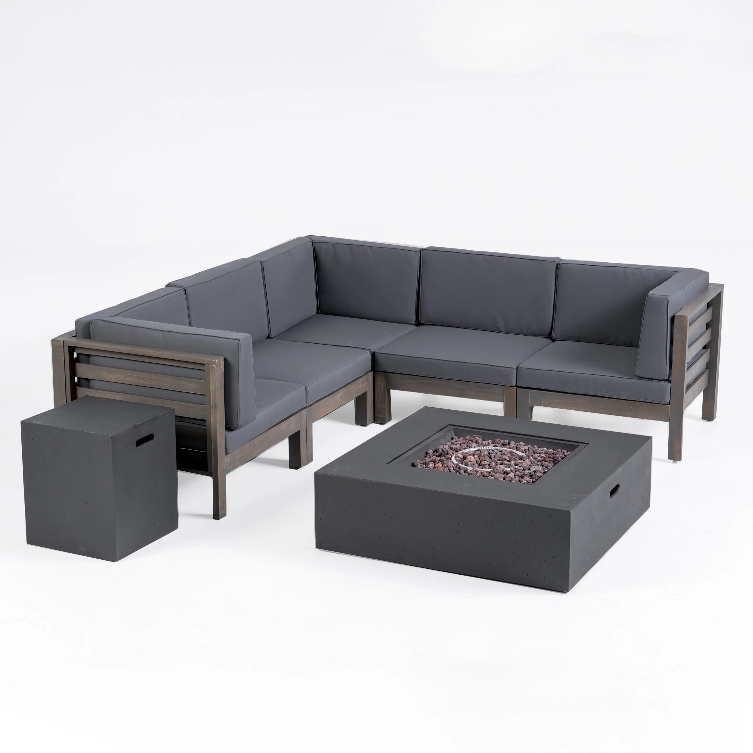 Ravello Outdoor V-Shaped Sectional Sofa Set with Fire Pit - furnishings