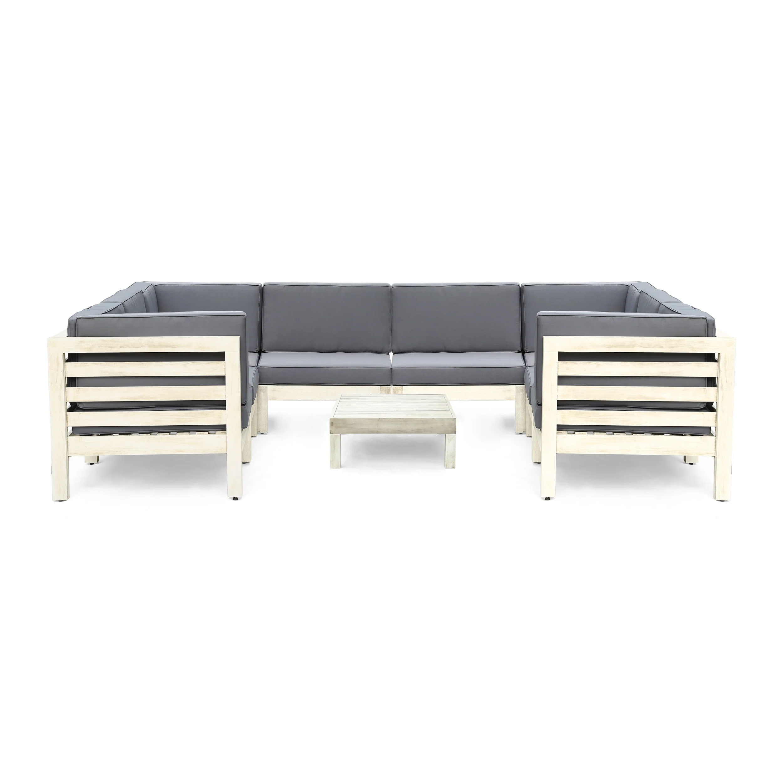 Dawson Outdoor U-Shaped Sectional Sofa Set with Coffee Table - 9-Piece 8-Seater - Acacia Wood - Outdoor Cushions - furnishings