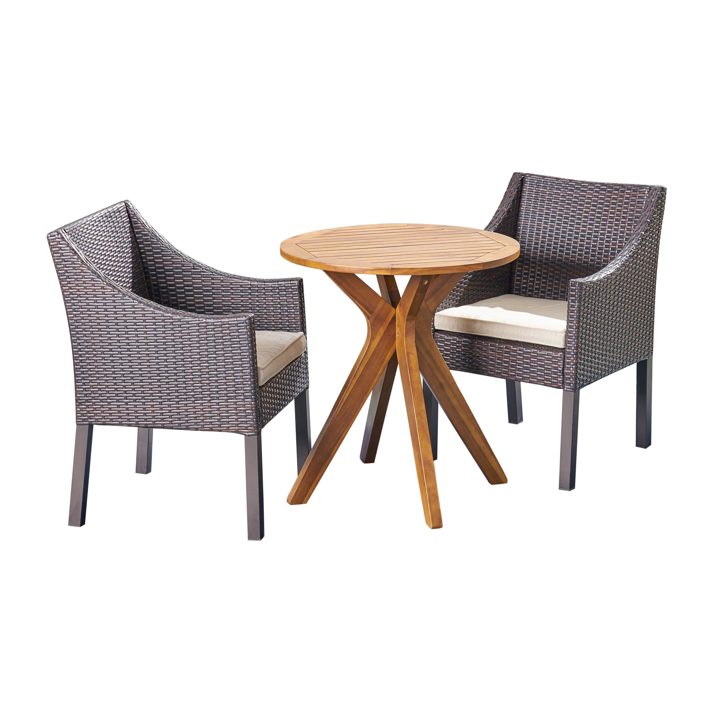 Dye Outdoor 3 Piece Acacia Wood and Wicker Bistro Set - furnishings