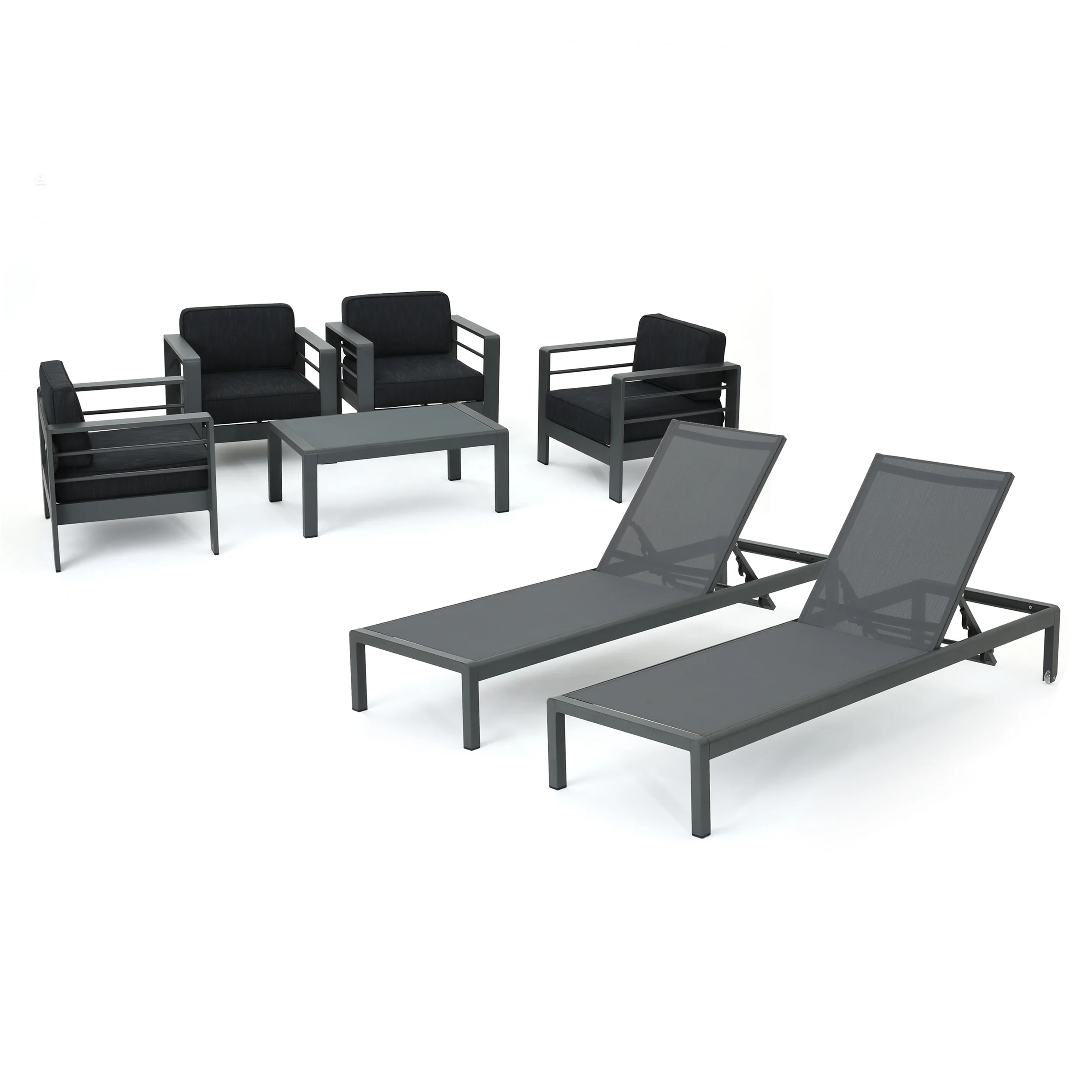 Coral Bay Outdoor Gray Aluminum 7 Piece Chat Set with Pair of Lounges - furnishings