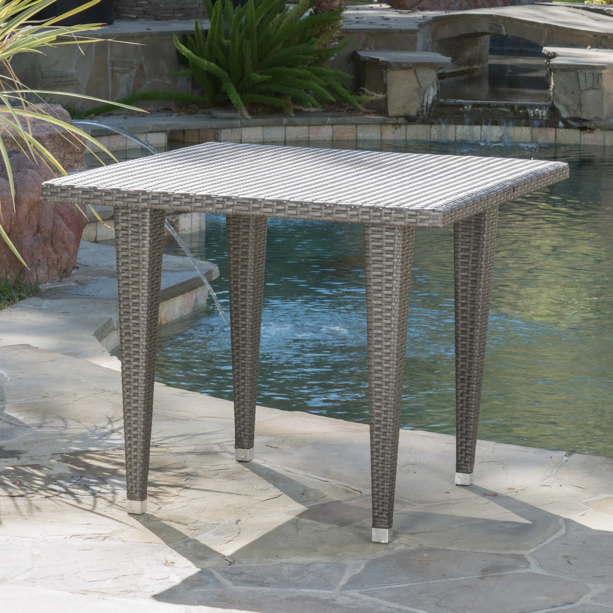 Alrol Contemporary Outdoor Patio Grey Polyethylene Square Table - furnishings