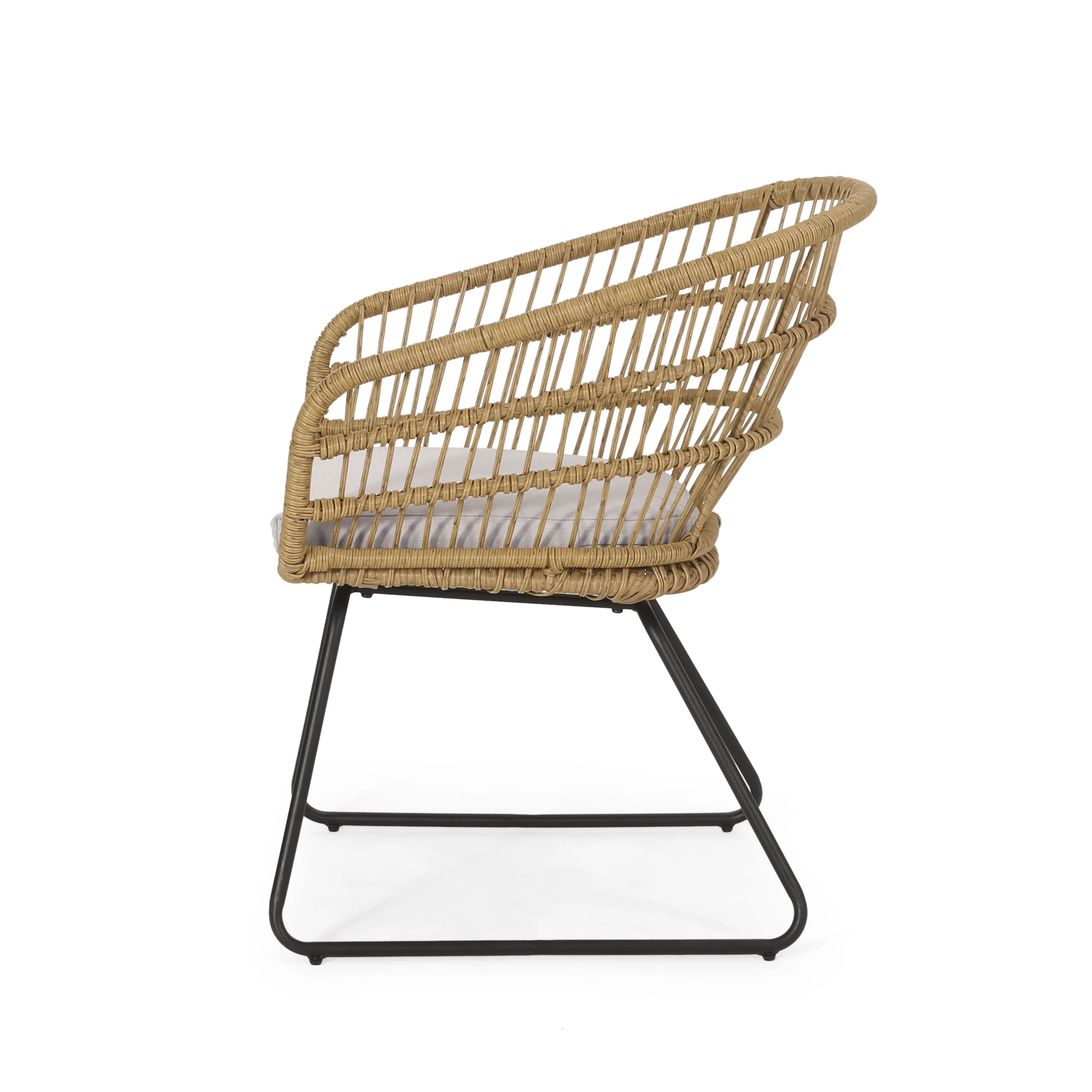 Edson Outdoor Wicker Dining Chairs with Cushion, Set of 2, Light Brown, Beige, and Black - furnishings