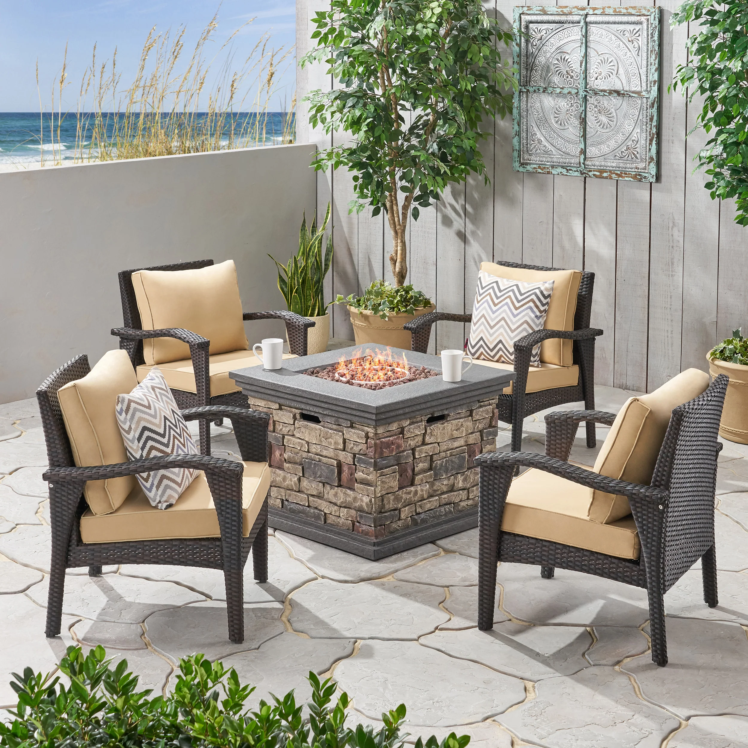 Ilse Outdoor 4 Club Chair Chat Set with Fire Pit - furnishings