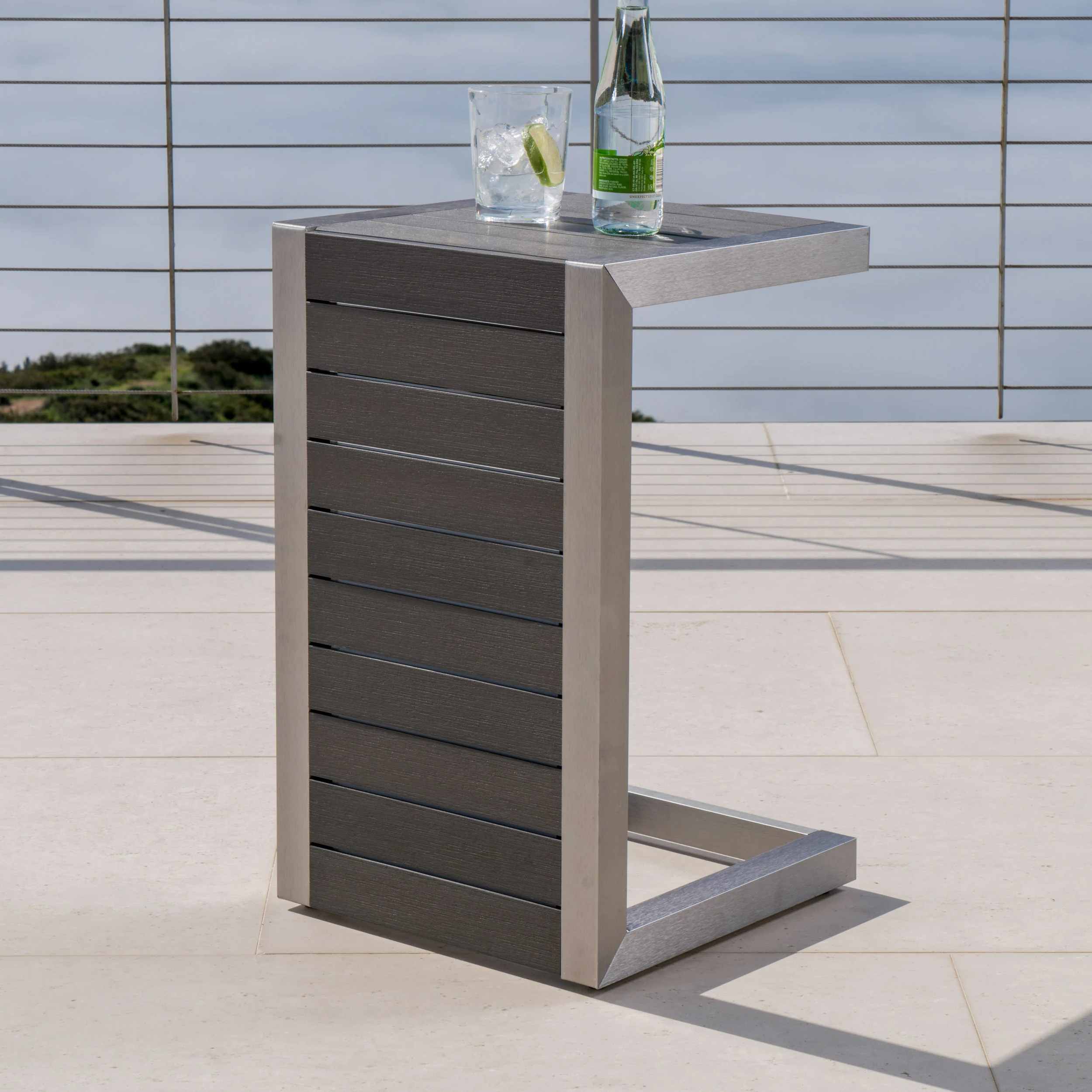 Crested-Bay Modern Aluminum C-Shaped End Table - furnishings