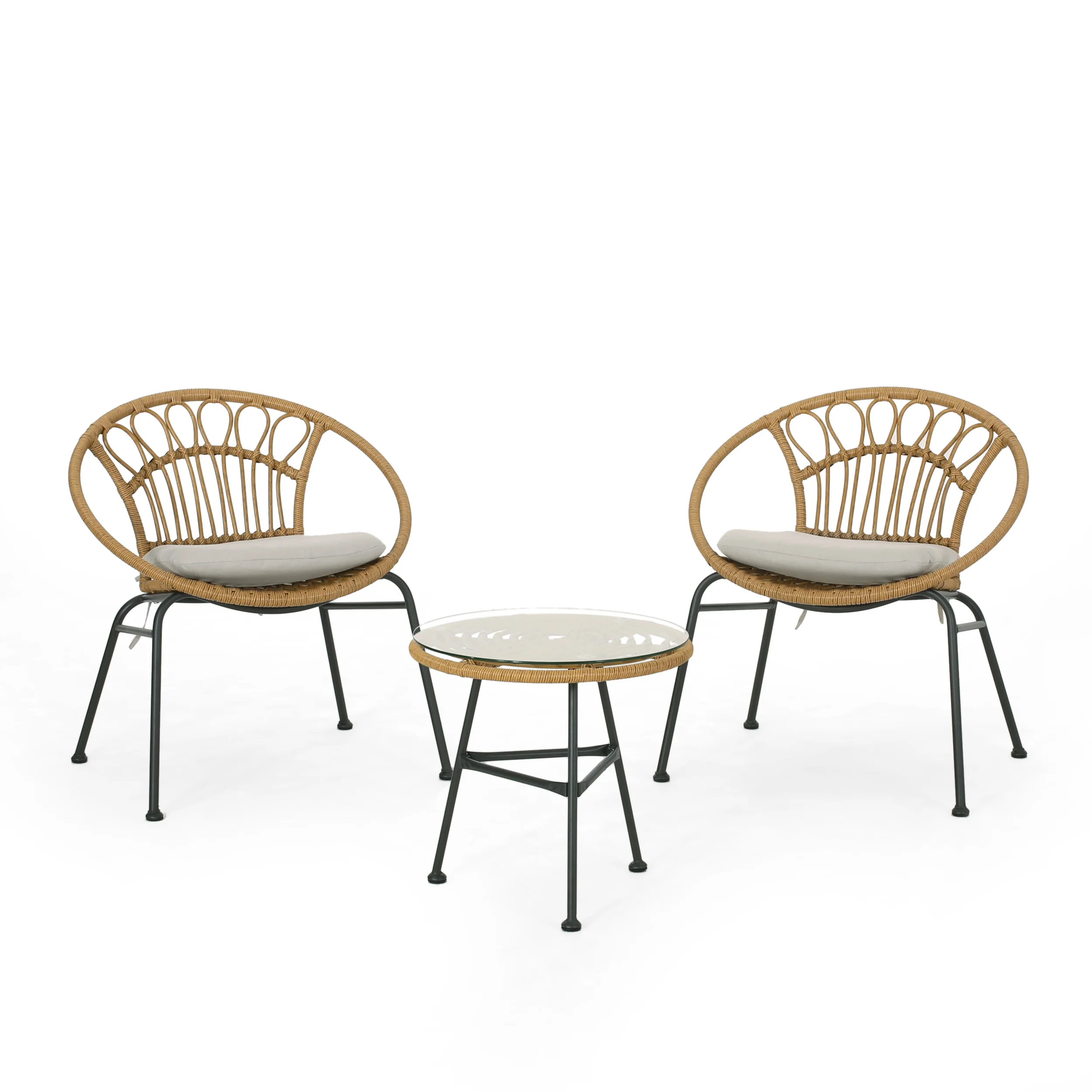 Kiante Outdoor 3 Piece Wicker Chat Set - furnishings