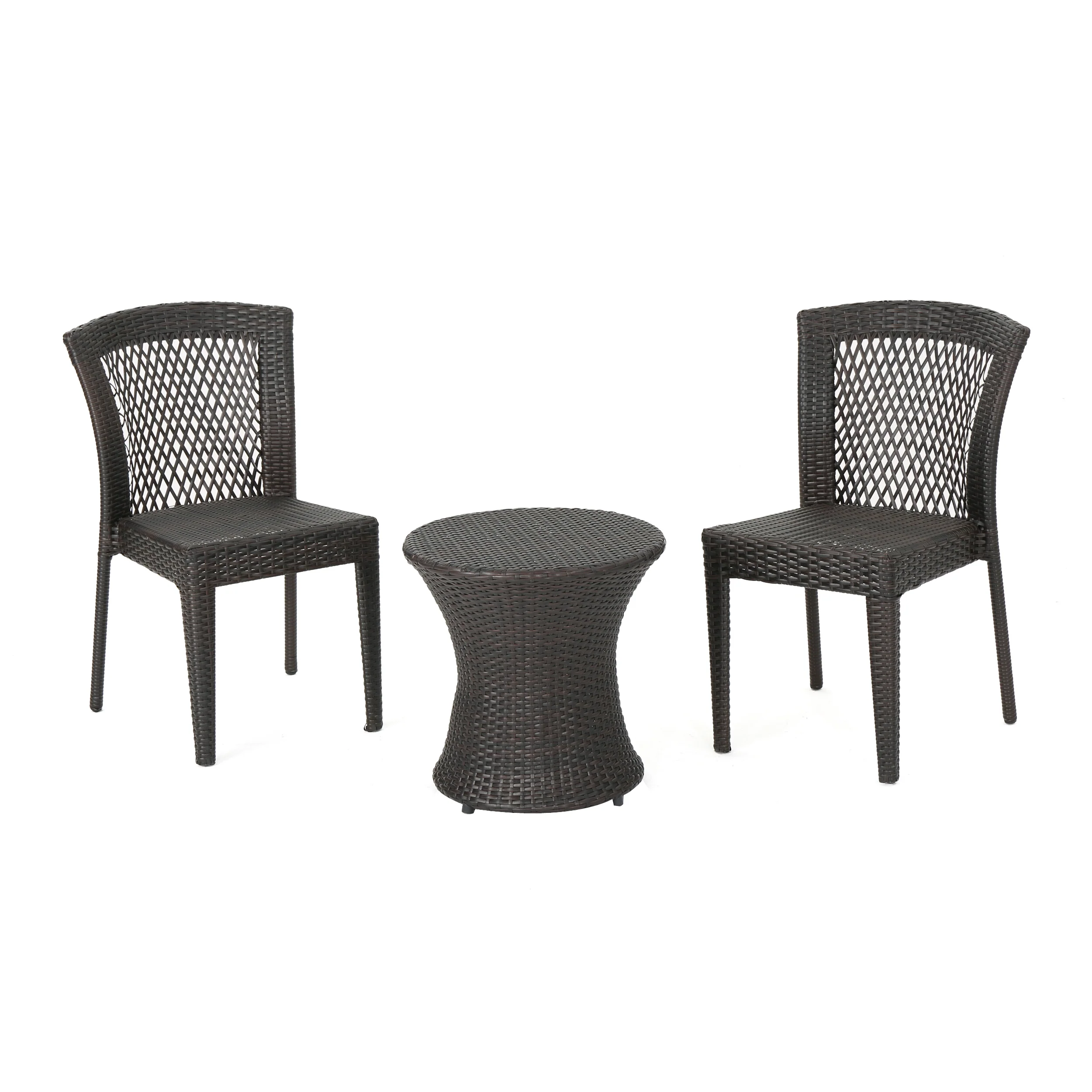 Capella Outdoor 3 Piece Multi-brown Wicker Stacking Chair Chat Set - furnishings