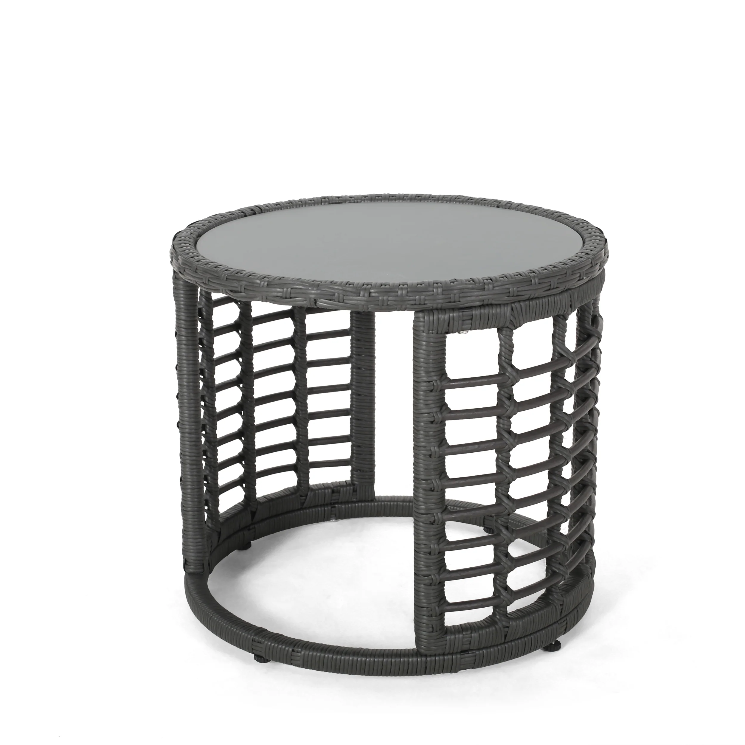Evvy Outdoor Modern Boho Wicker Side Table with Tempered Glass Top - furnishings