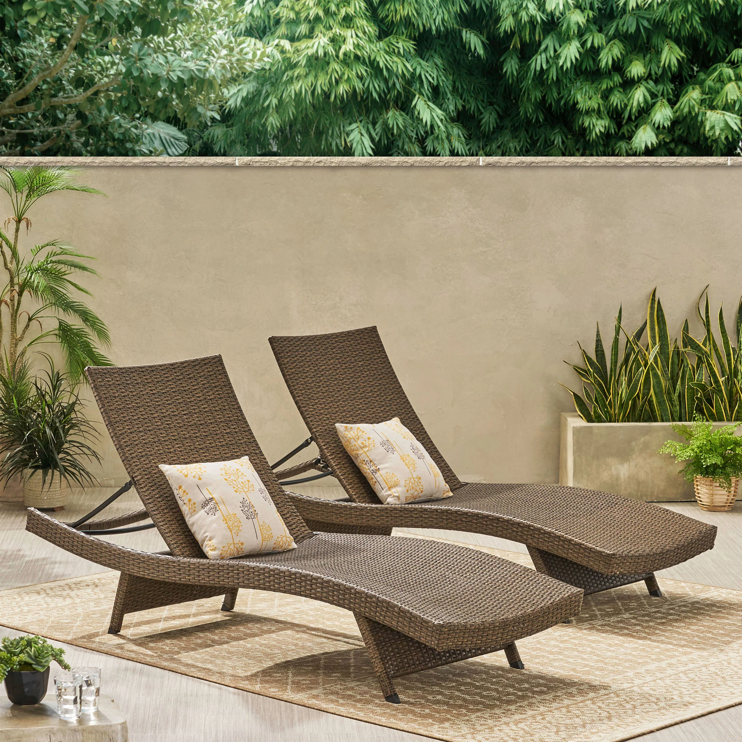 Lakeport Outdoor Mixed Mocha Wicker Armless Chaise Lounge (Set of 2) - furnishings