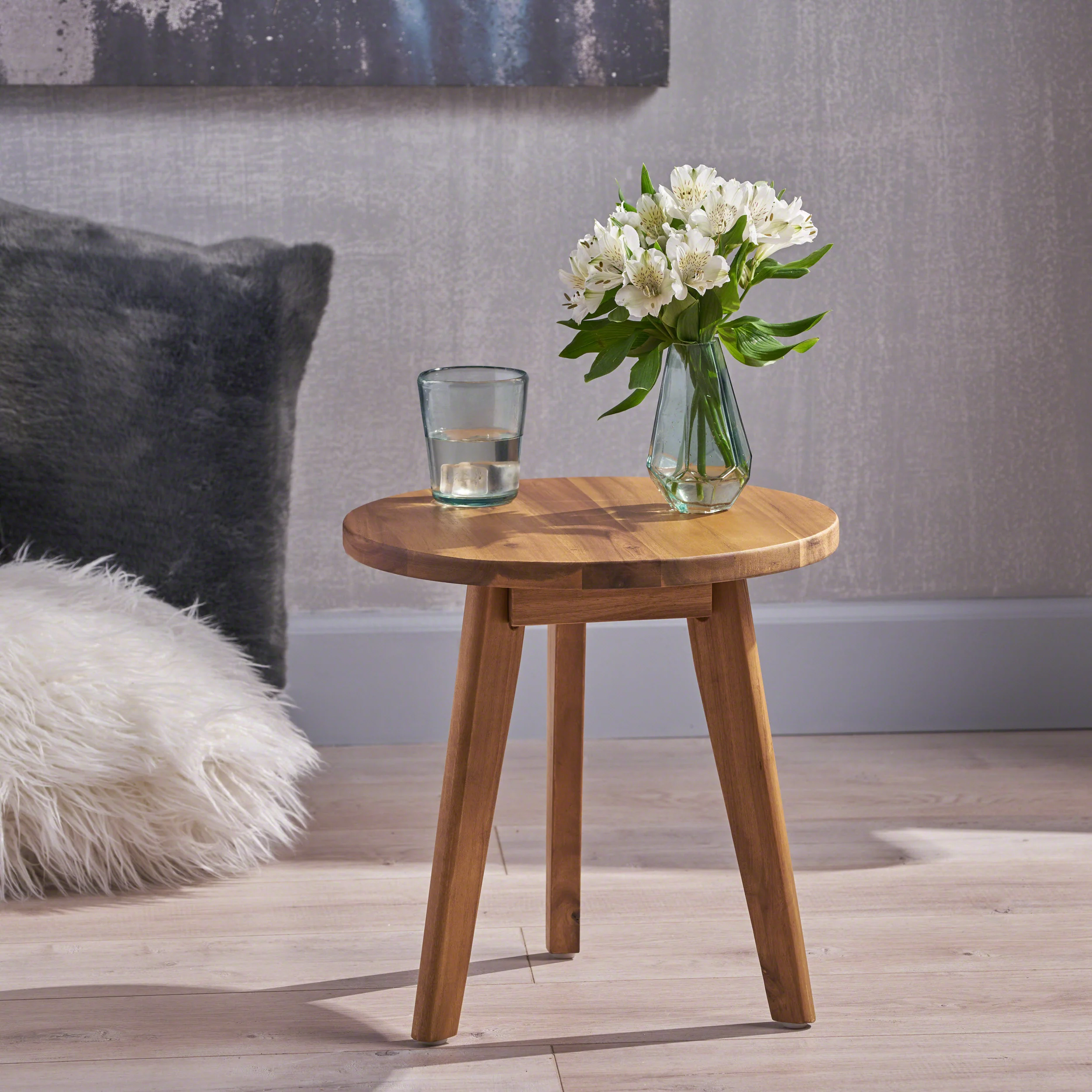 Gino Outdoor Farmhouse Acacia Wood Side Table, Dark Gray Finish - furnishings