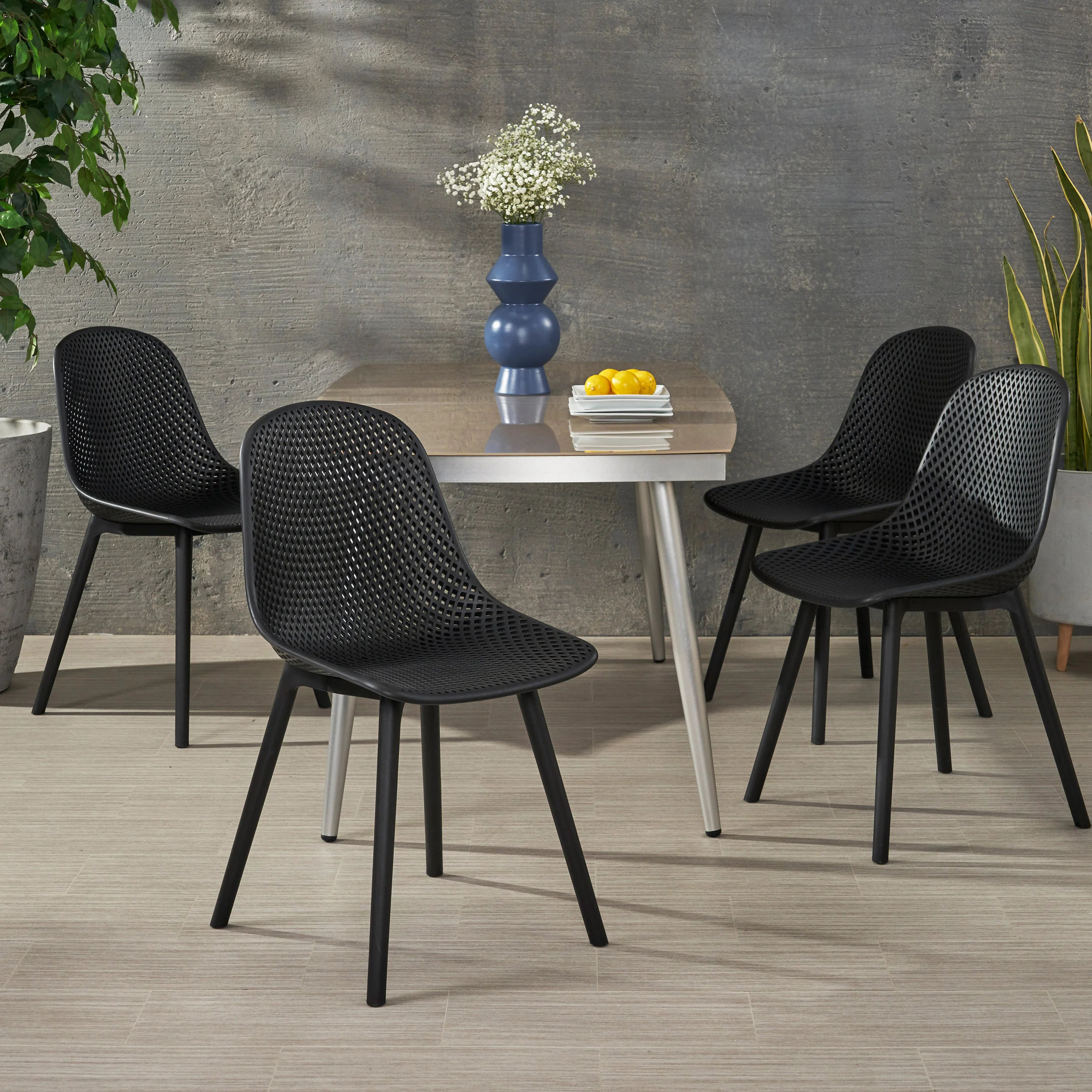 Yazmeen Outdoor Modern Dining Chair (Set of 4) - furnishings