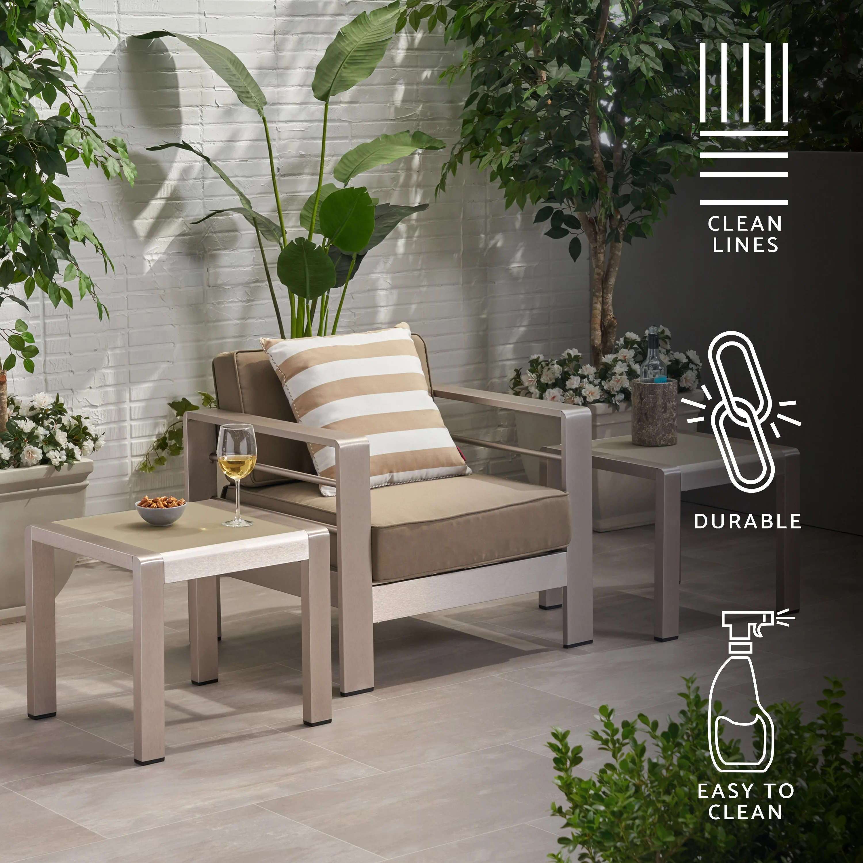 Cherie Coral Outdoor Aluminum Side Table (Set of 2) - furnishings