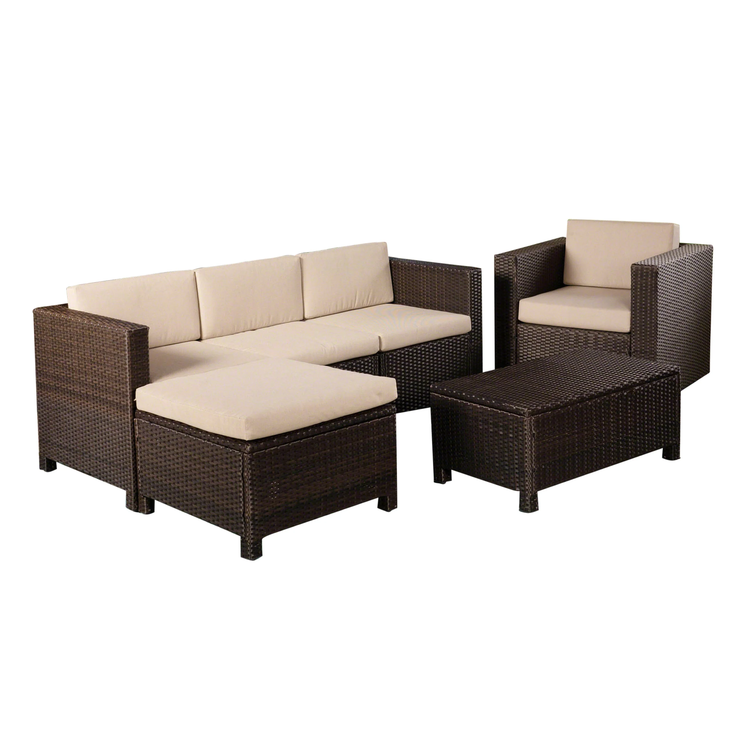 Tanner Outdoor 4 Seater Wicker L-Shaped Sectional Sofa Set with Cushions - furnishings