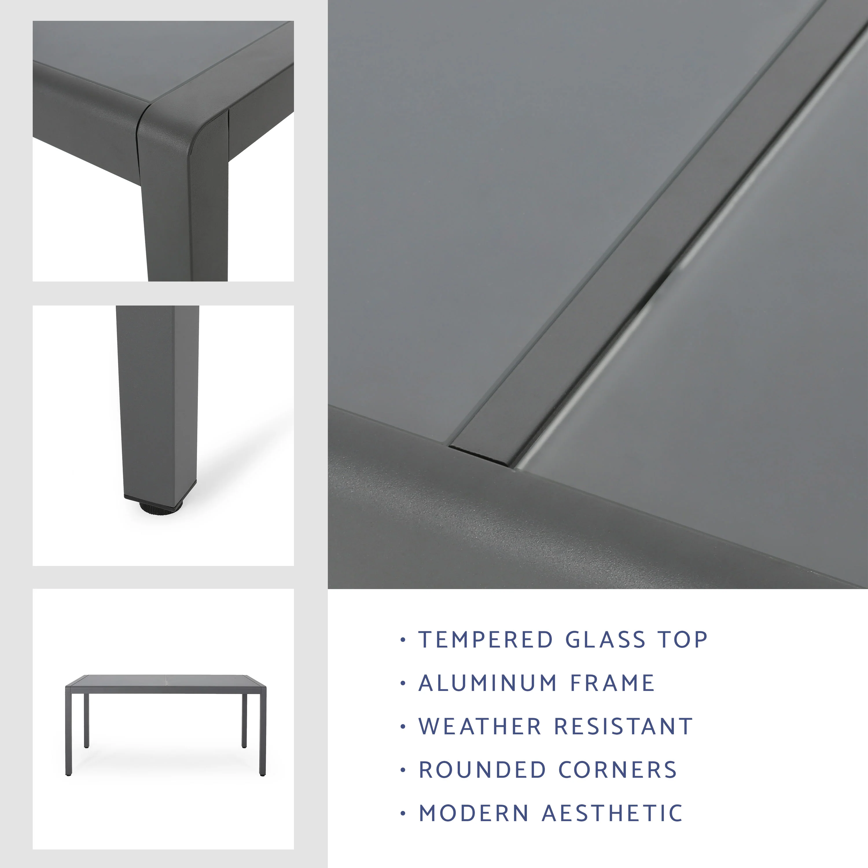 Cherie Outdoor Aluminum Dining Table with Tempered Glass Table Top - furnishings