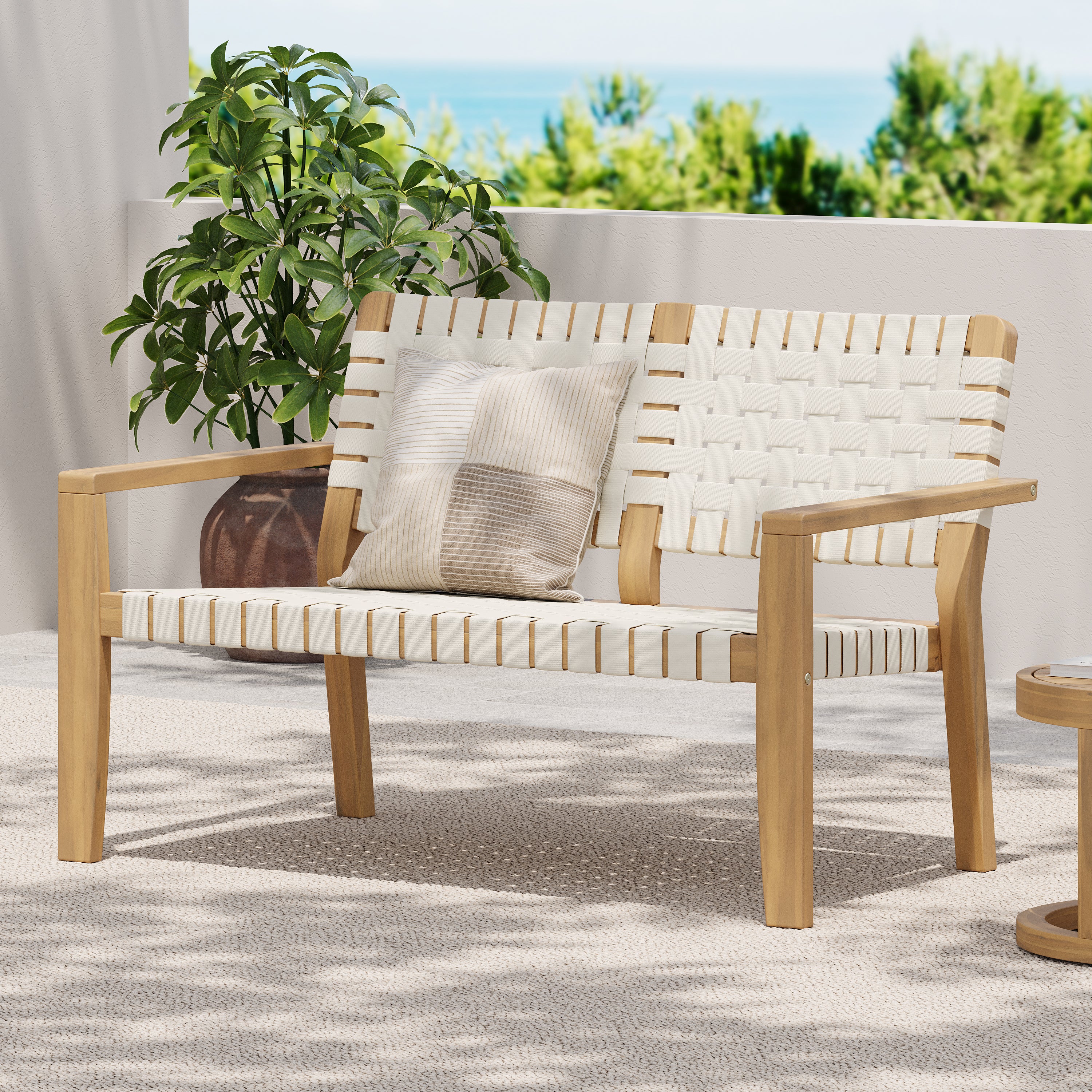 Aspenley Modern Outdoor Patio Double Chaise Loveseat with Wooden Frame and Woven Rope - furnishings