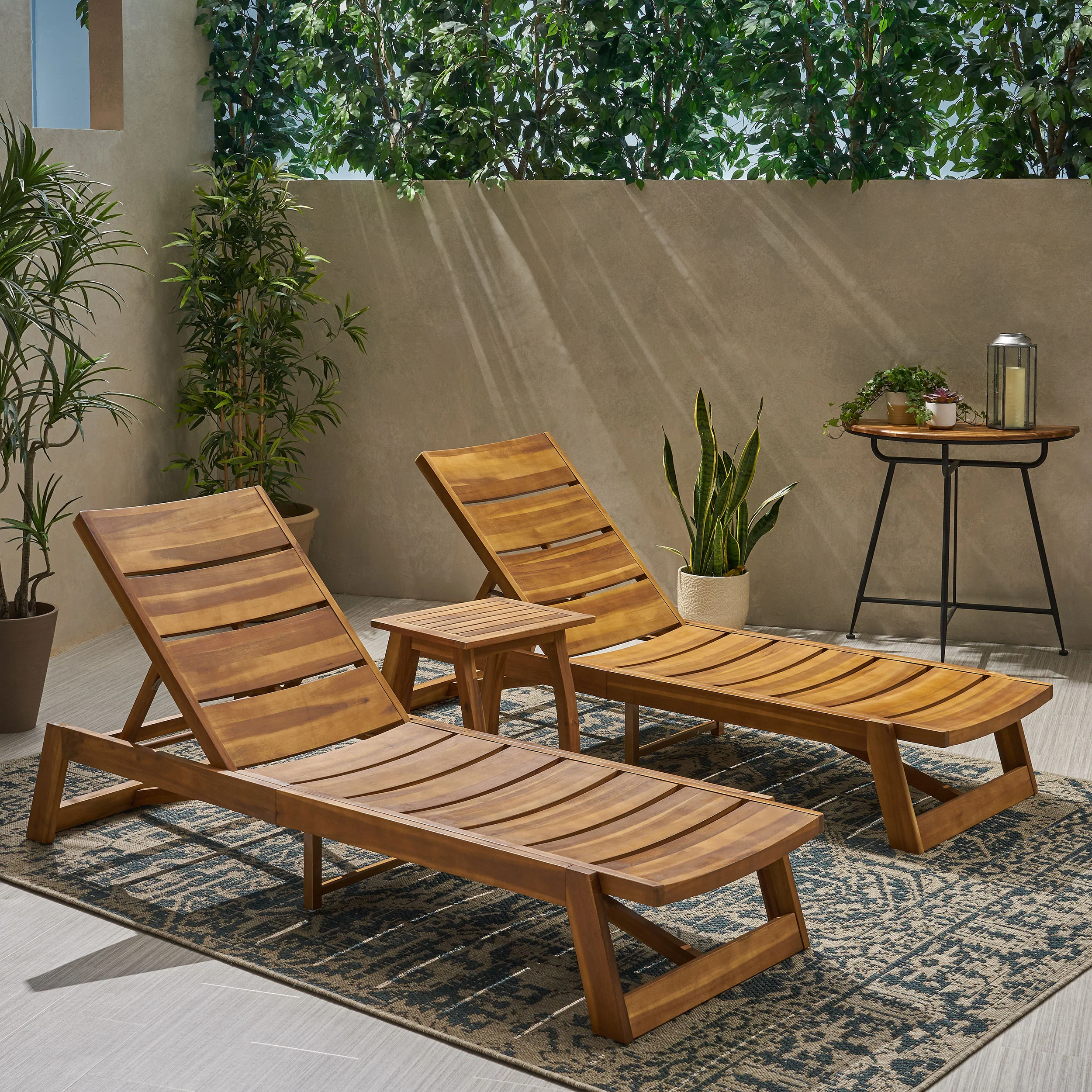 Penny Outdoor Acacia Wood Chaise 3 Piece Lounge Set - furnishings