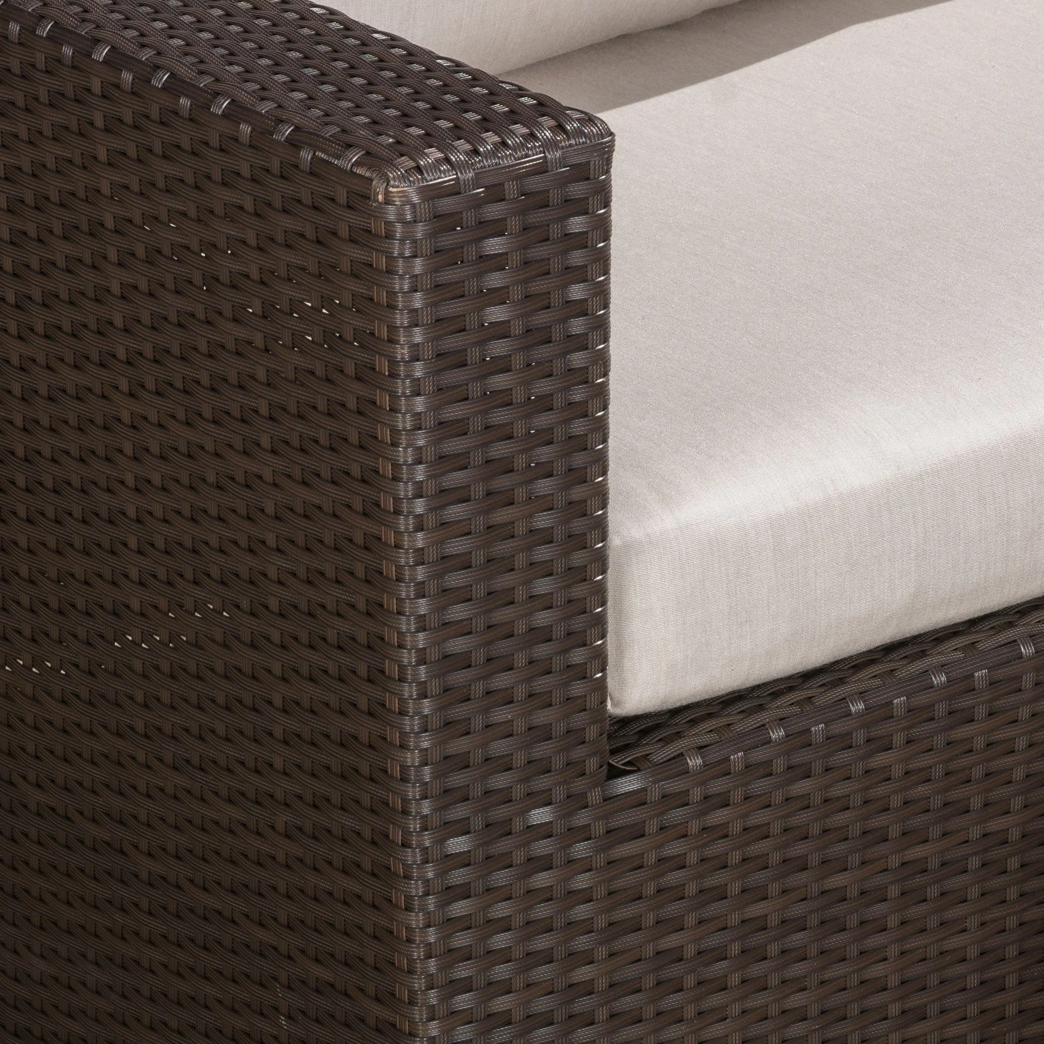 Francisco 5pc Outdoor Brown Wicker/Aluminum Seating Sectional Set w/ Cushions - furnishings
