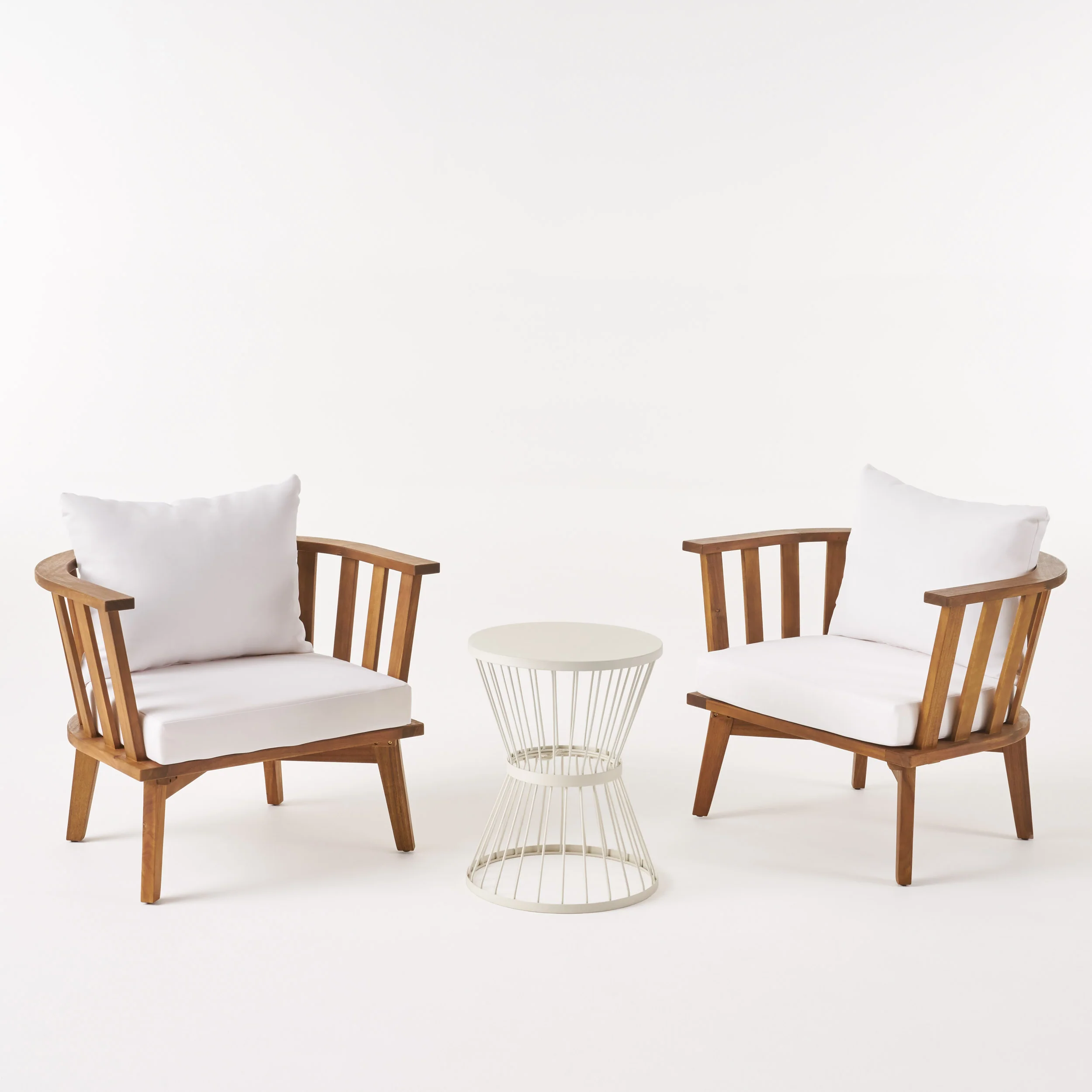 Nancy Outdoor Acacia Wood 2 Seater Club Chairs and Side Table Set - furnishings