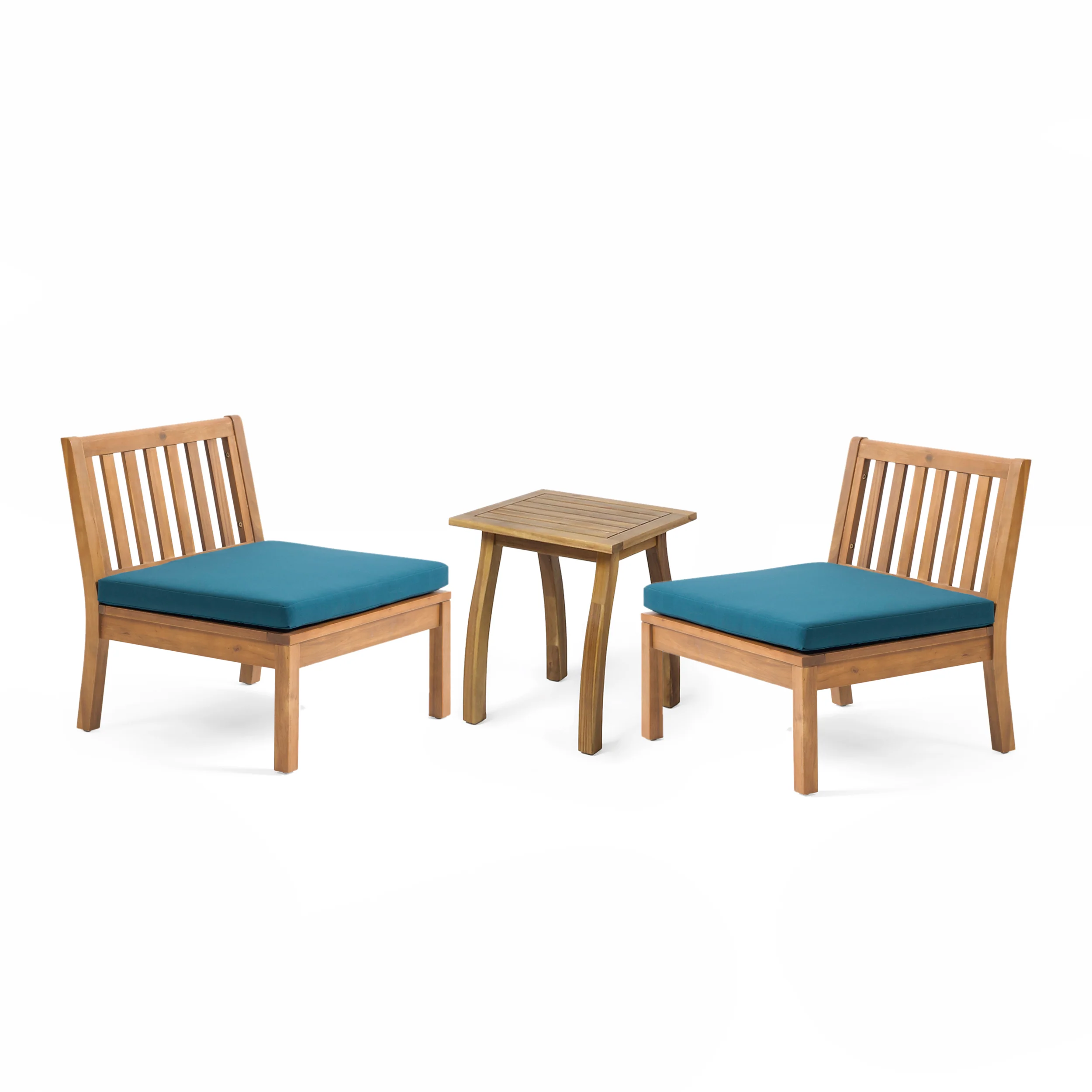Yadira Outdoor Acacia Wood Chat Set with Side Table - furnishings
