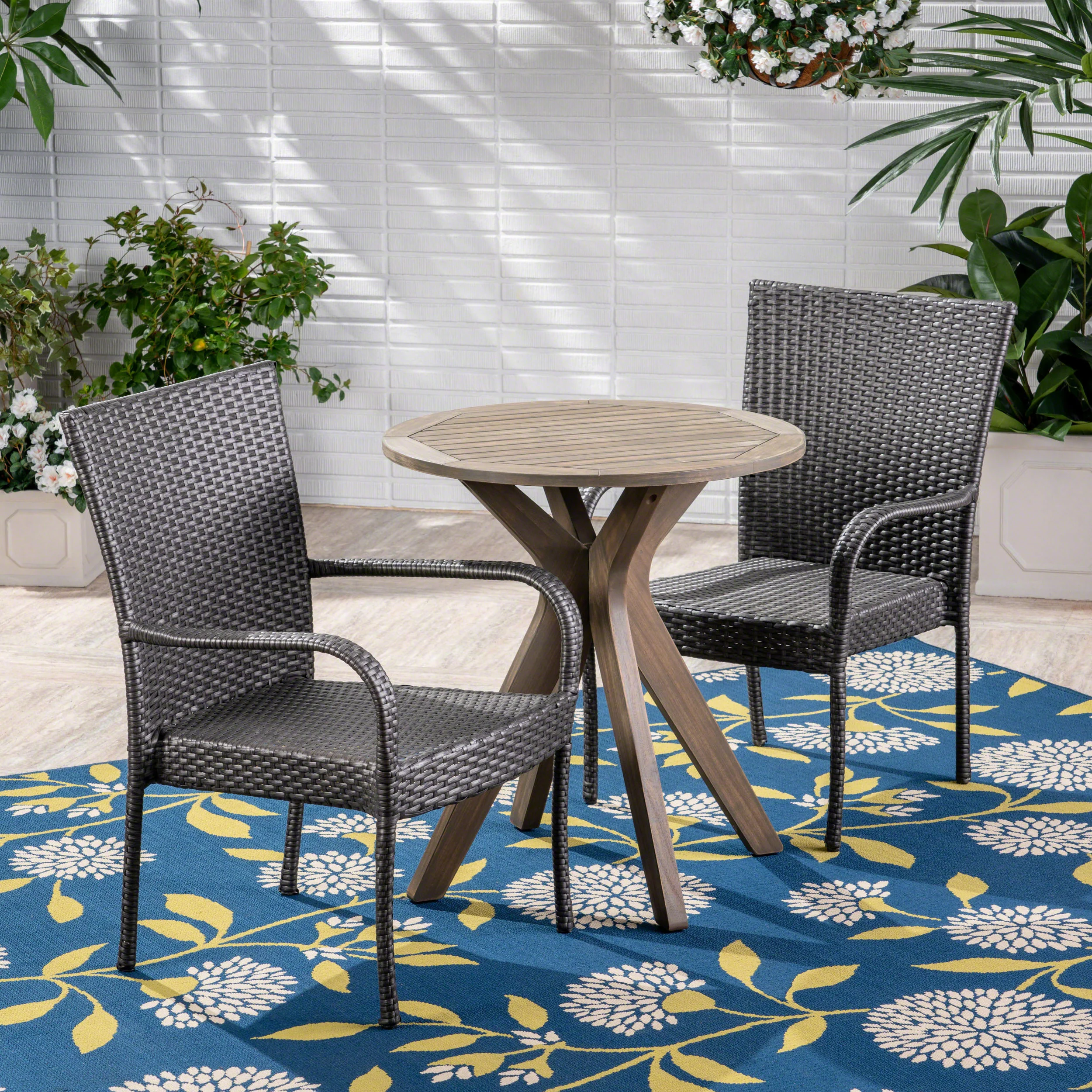 Franzburg Outdoor 3 Piece Acacia Wood and Wicker Bistro Set - furnishings