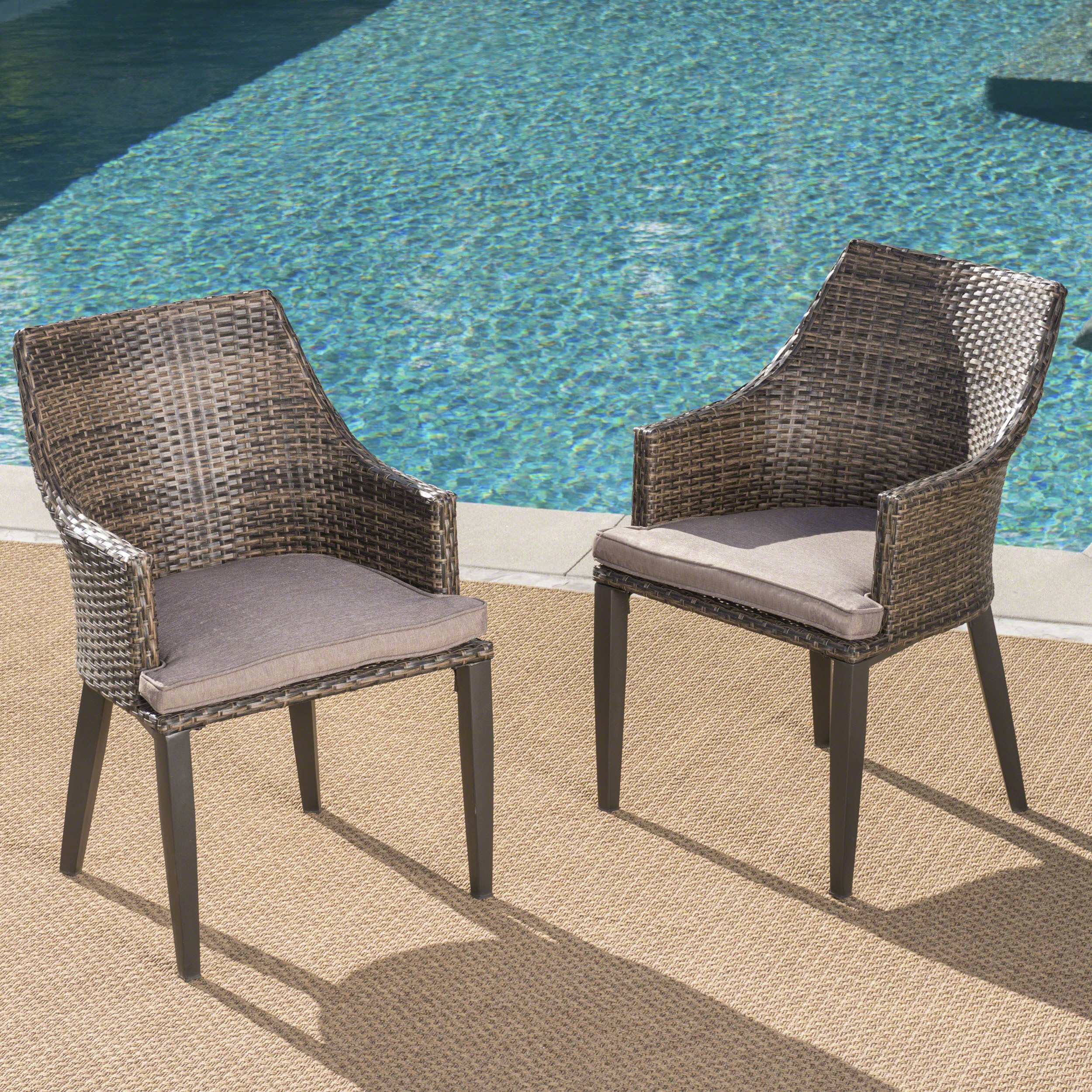 Hilary Outdoor Wicker Dining Chairs with Water Resistant Cushions (Set of 2) - furnishings