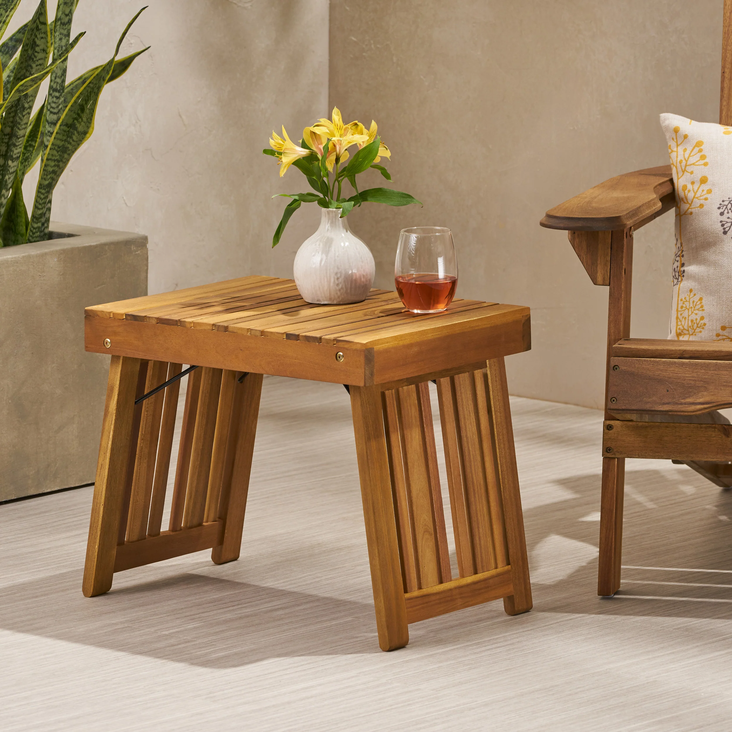 Karyme Outdoor Acacia Wood Folding Side Table - furnishings