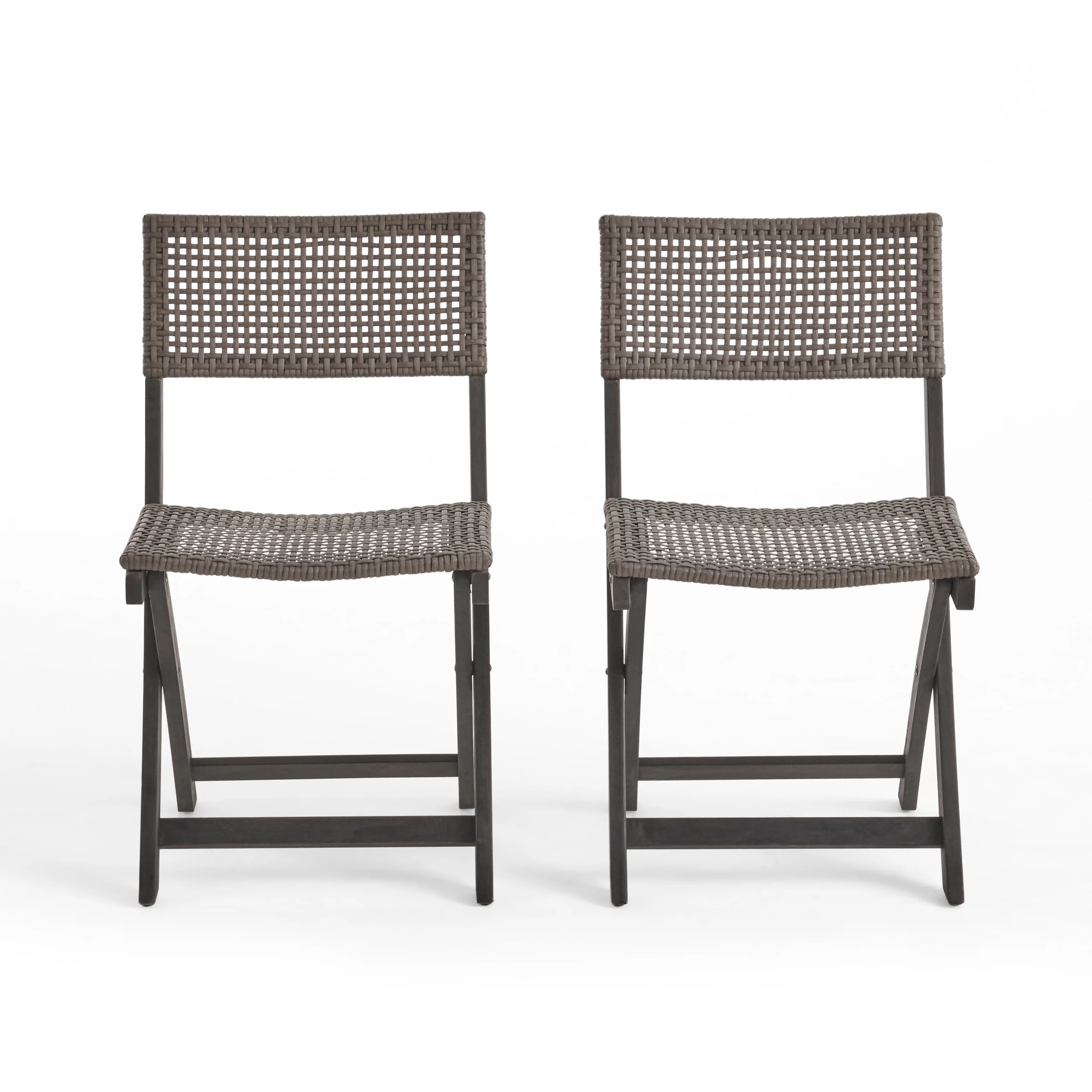 Truda Outdoor Acacia Wood Foldable Bistro Chairs with Wicker Seating (Set of 2) - furnishings
