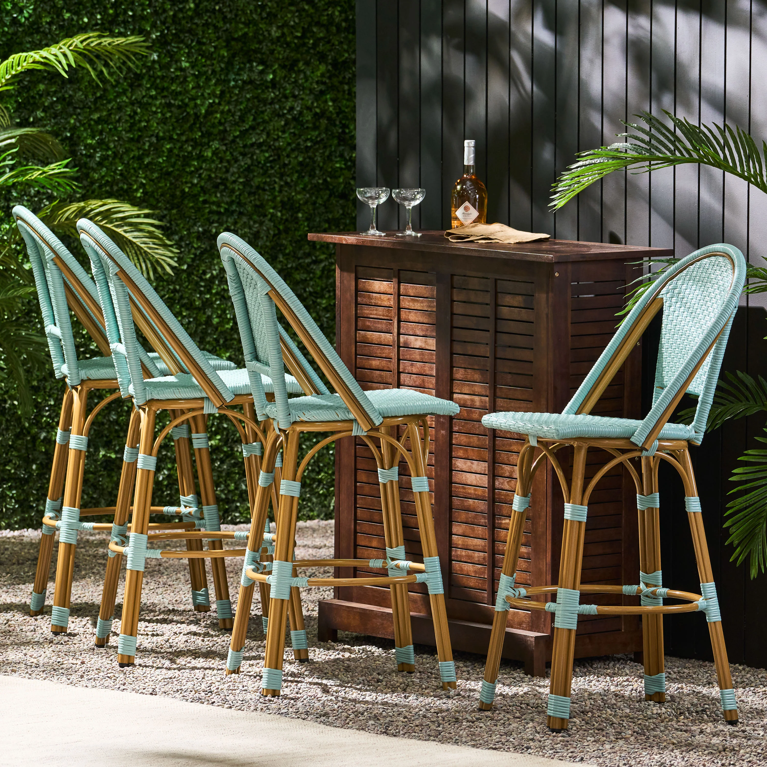 Cotterell Outdoor French Wicker and Aluminum 29.5 Inch Barstools, Set of 4 - furnishings