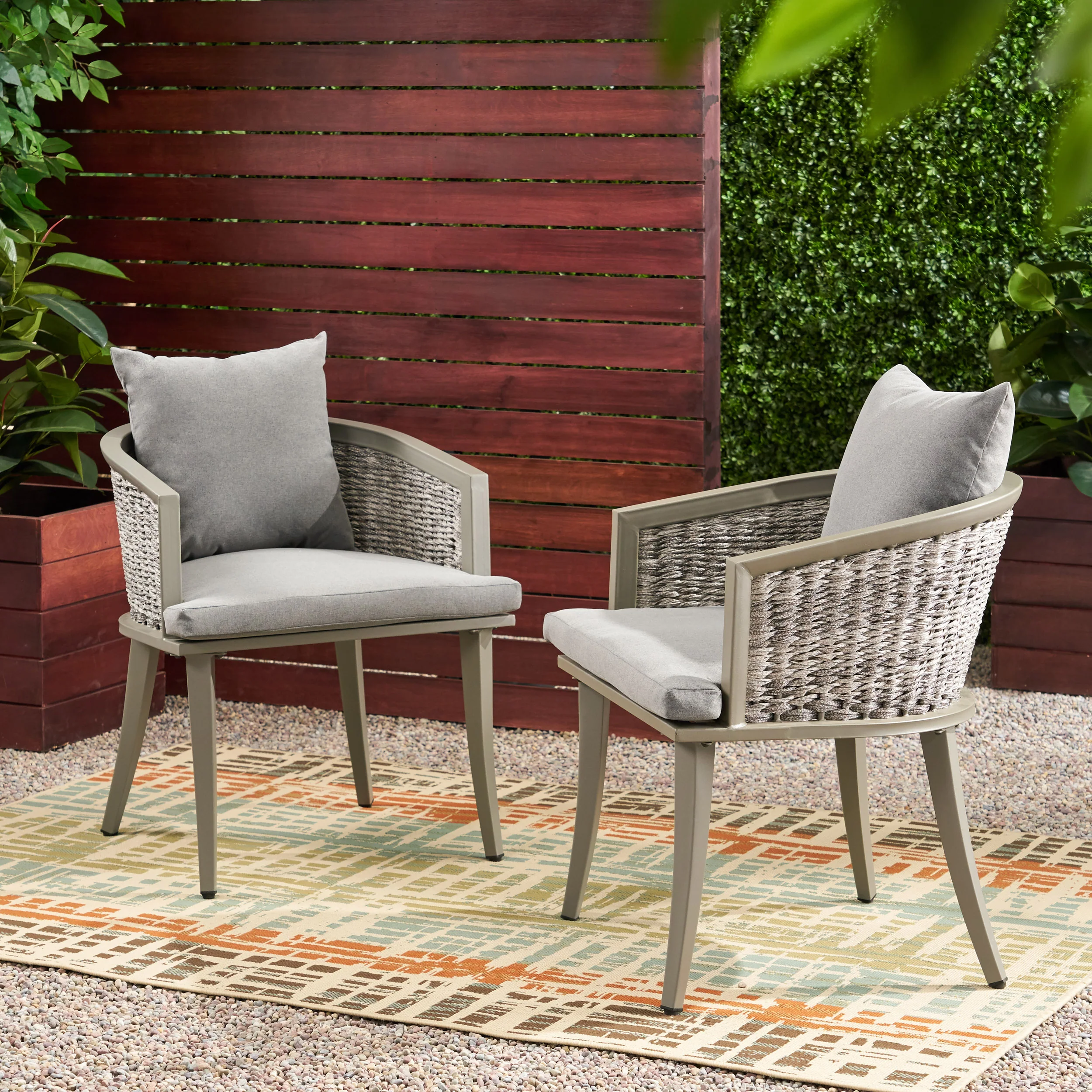 Kalyiah Outdoor Boho Wicker Club Chair with Cushions (Set of 2) - furnishings