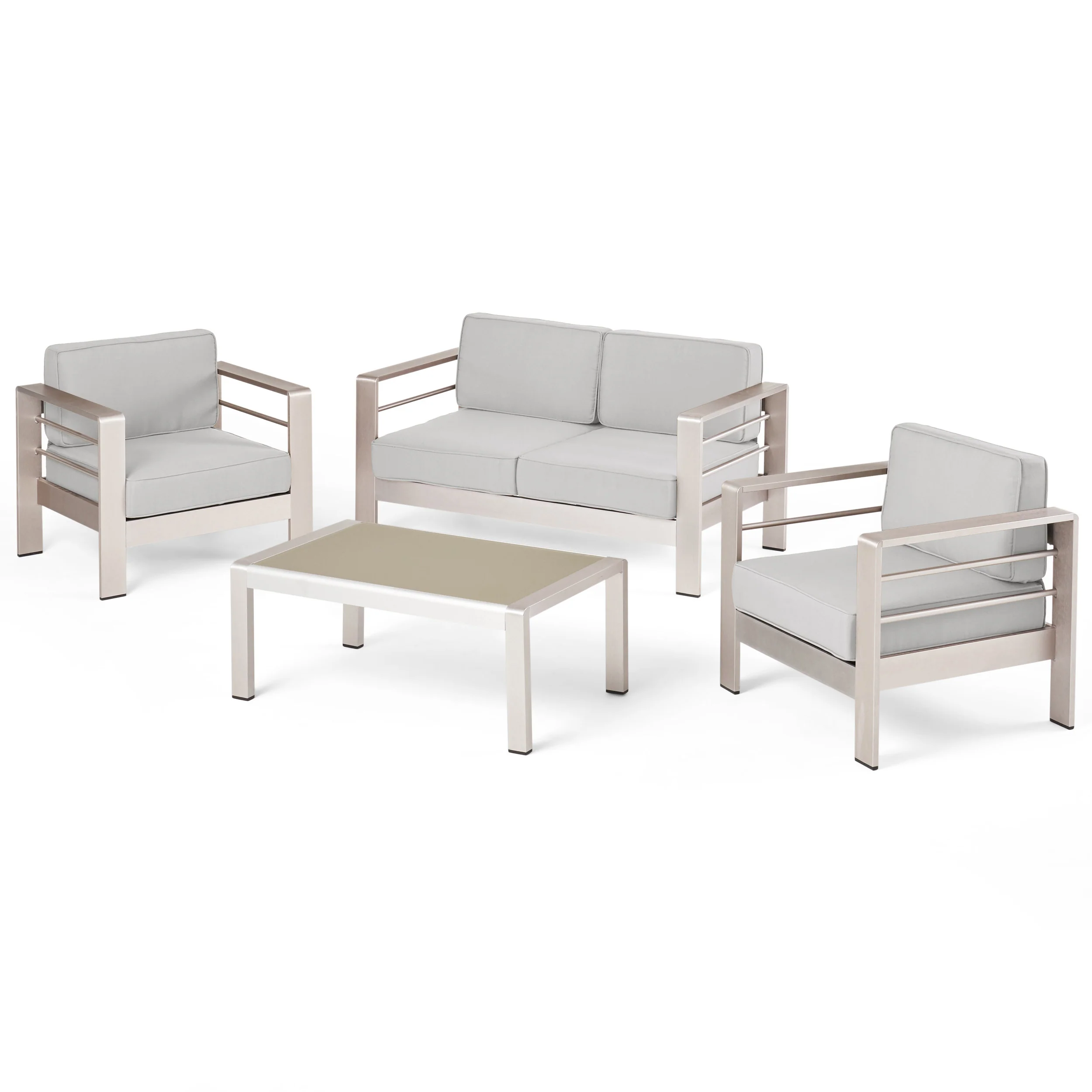 Crested Bay Outdoor Aluminum 4 Piece Chat Set with Sunbrella Cushions - furnishings