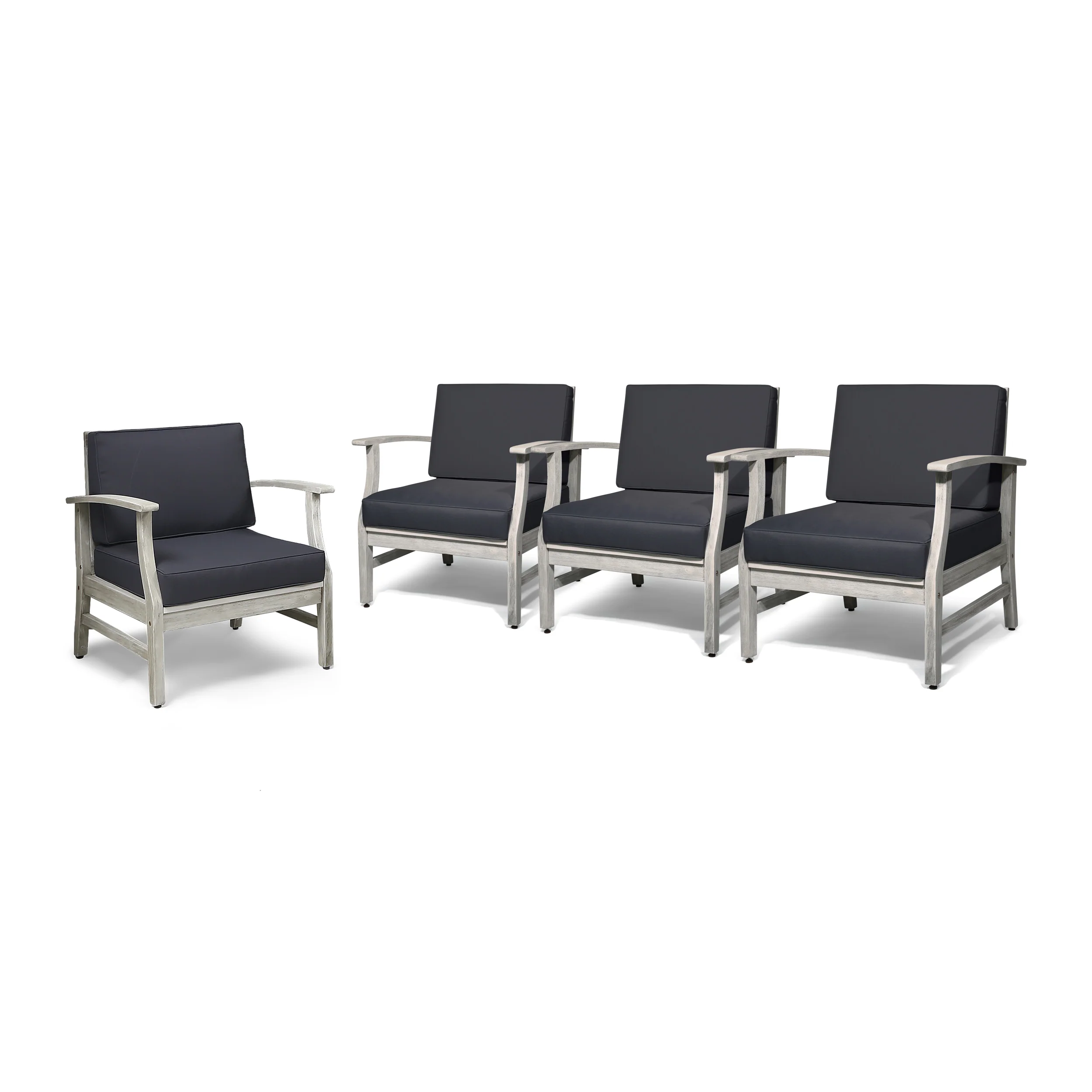 Fanny Outdoor Acacia Wood Club Chairs with Cushions (Set of 4), Light Gray and Dark Gray - furnishings