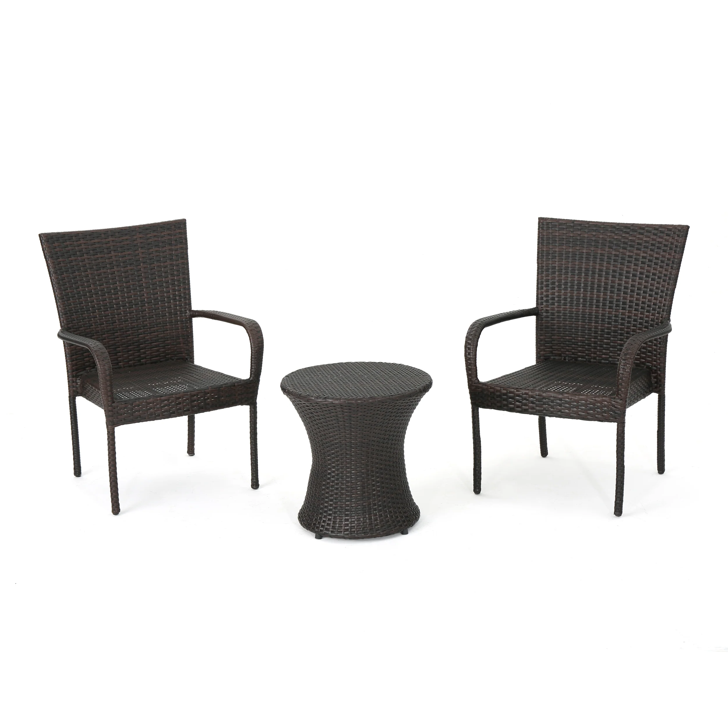 Parham Outdoor 3 Piece Multi-brown Wicker Stacking Chair Chat Set - furnishings