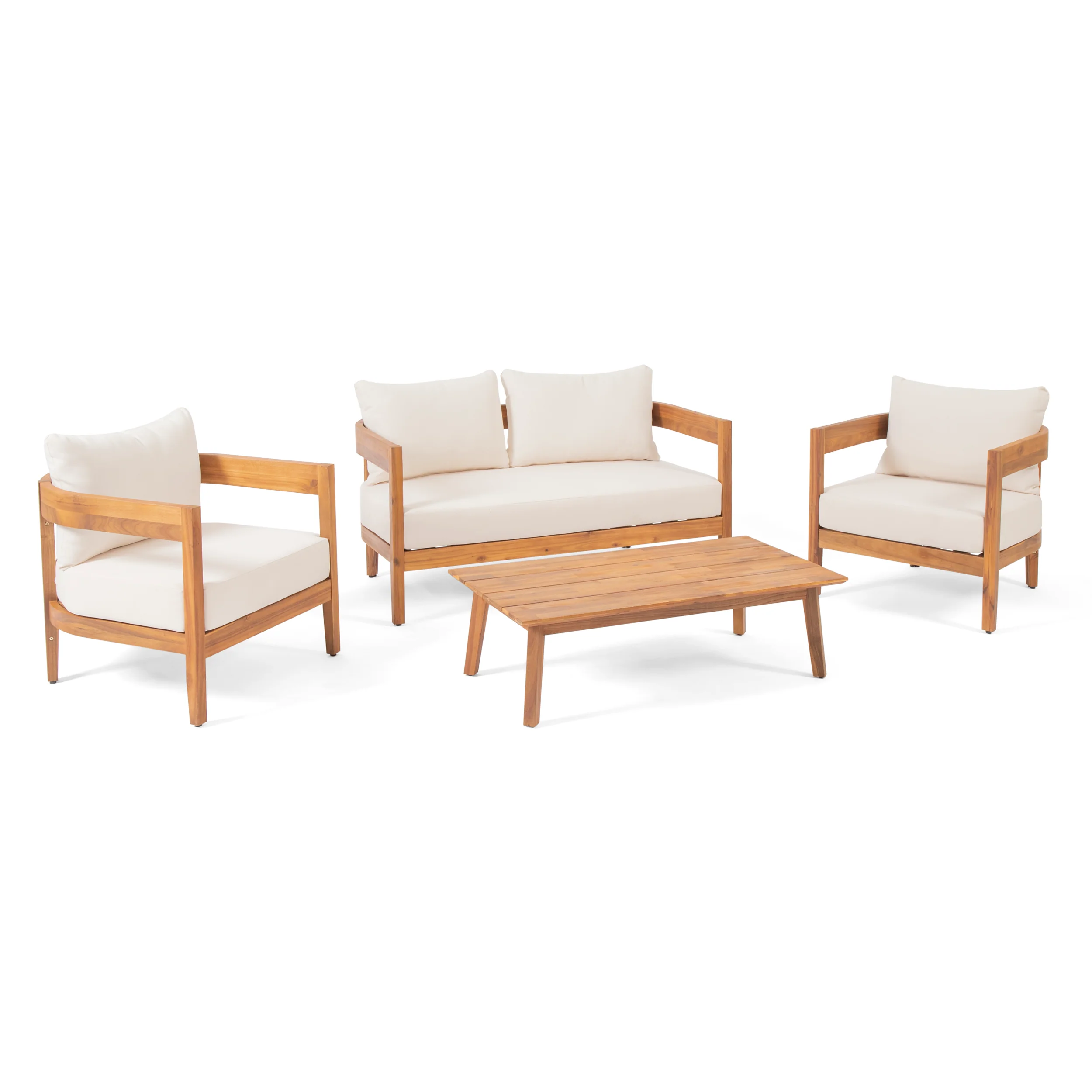 Burrough Outdoor Acacia Wood 4 Seater Chat Set with Cushions - furnishings