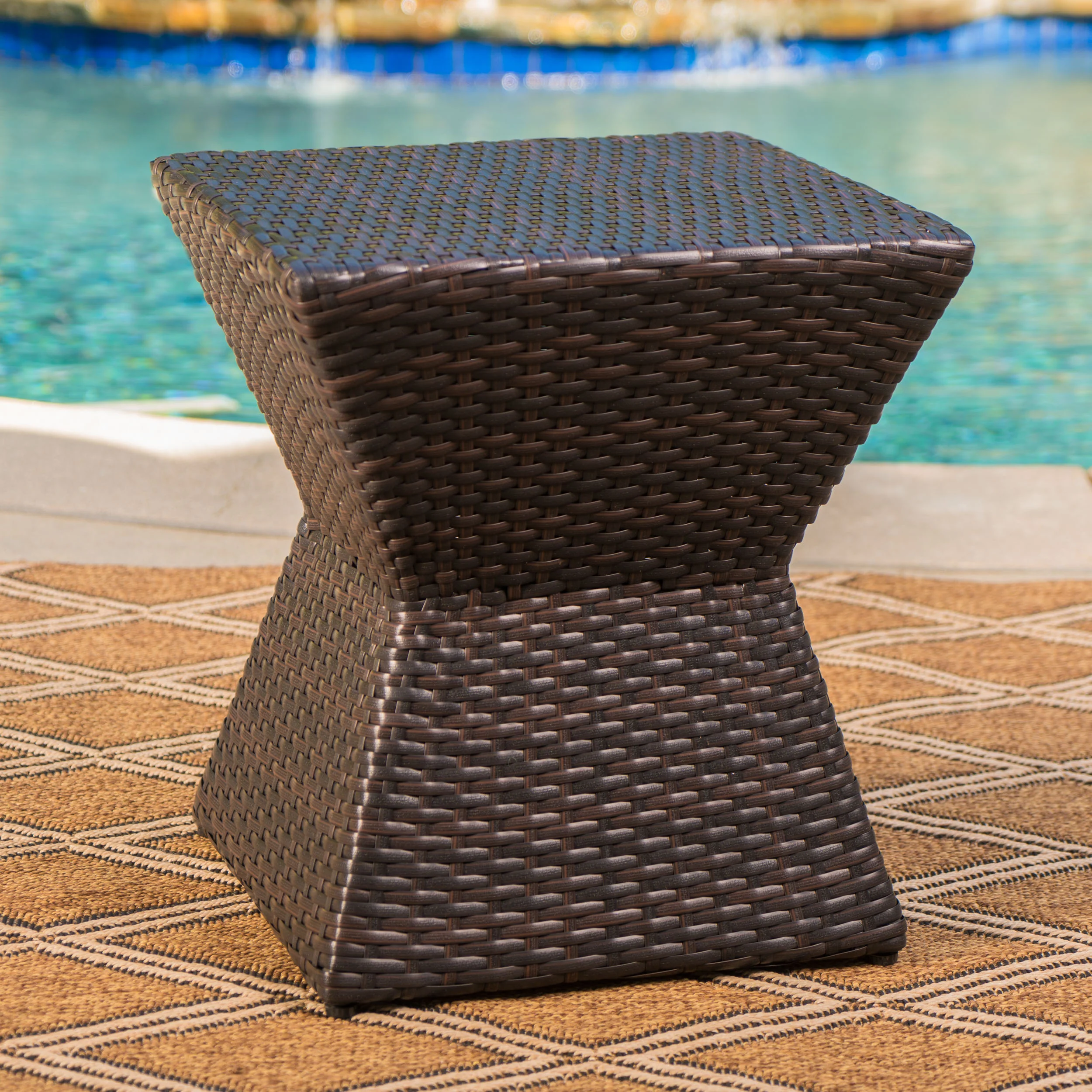 Frances Outdoor 16-inch Multi-brown Wicker Square Side Table - furnishings