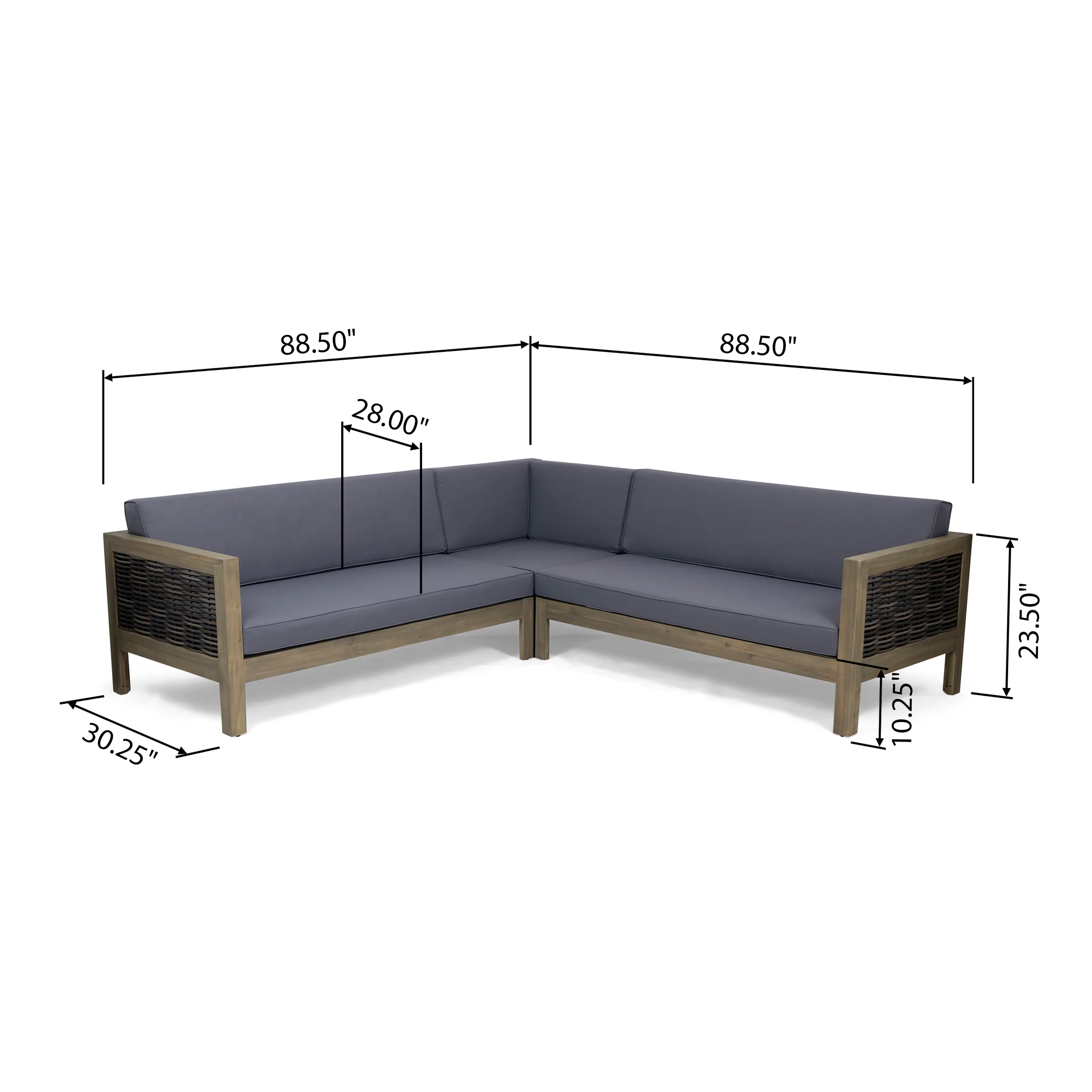 Theresa Outdoor Wood and Wicker 5 Seater Sectional Sofa Set - furnishings
