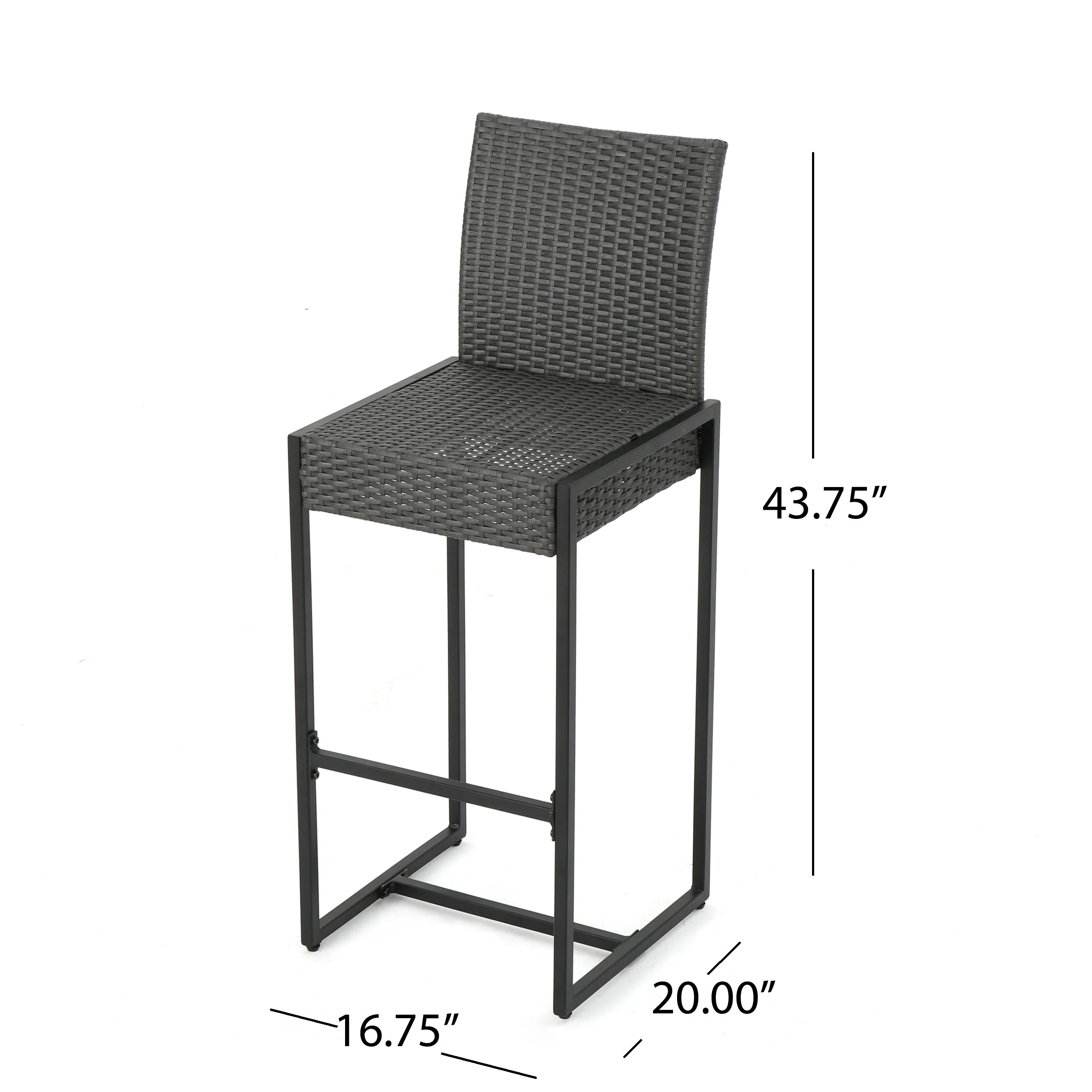 Conrad Outdoor Transitional 30-Inch Gray Wicker Barstools with Metal Frame - furnishings