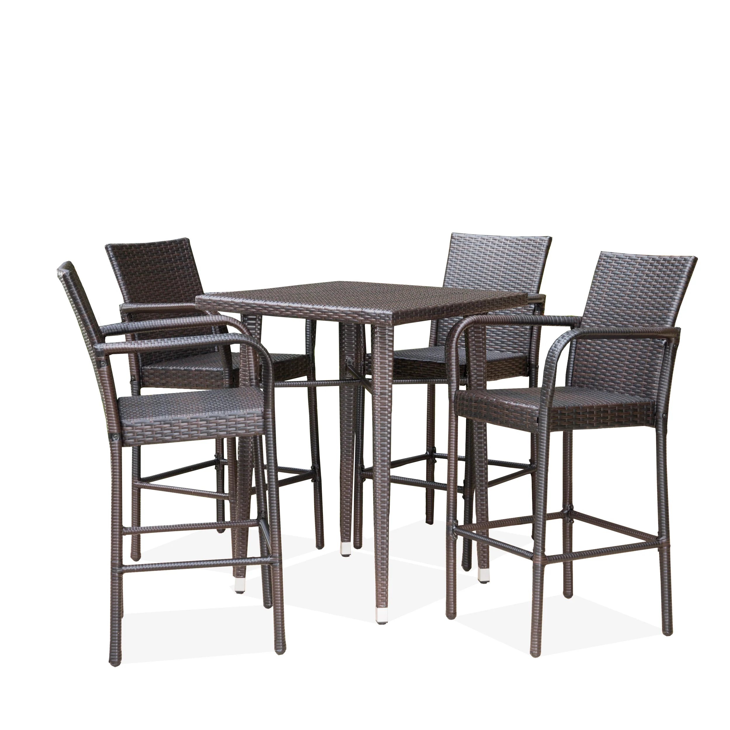 Valkyrien Outdoor 5 Piece Multi-brown Wicker Square Bar Table Set - furnishings