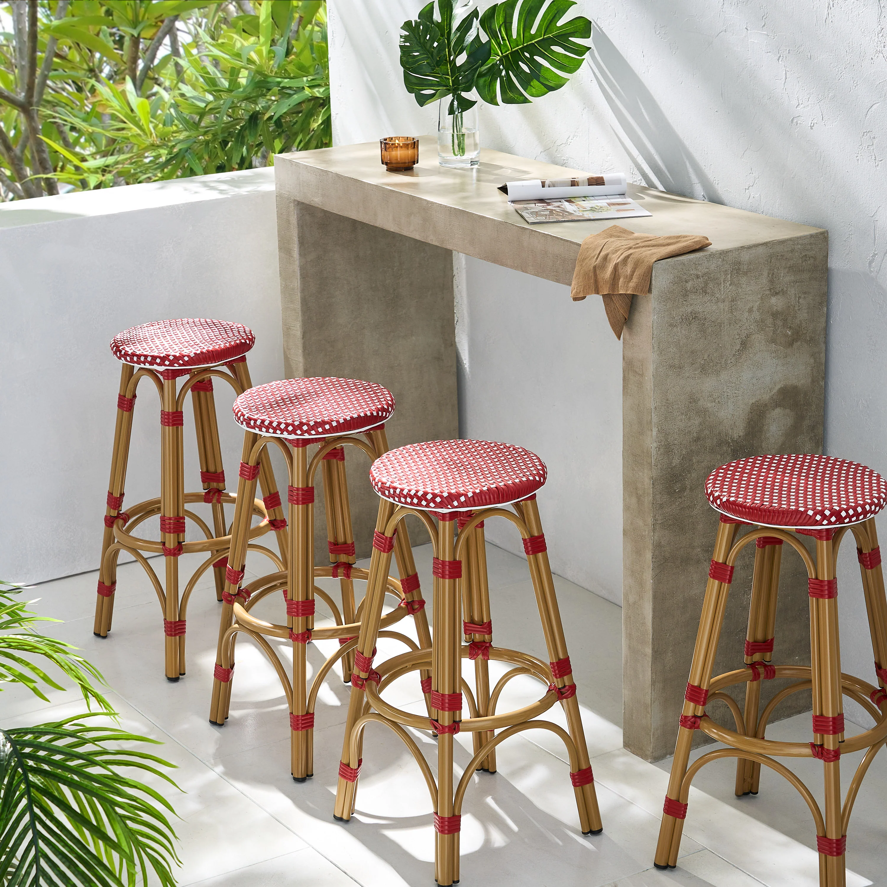 Grelton Outdoor Aluminum French Barstools, Set of 4 - furnishings