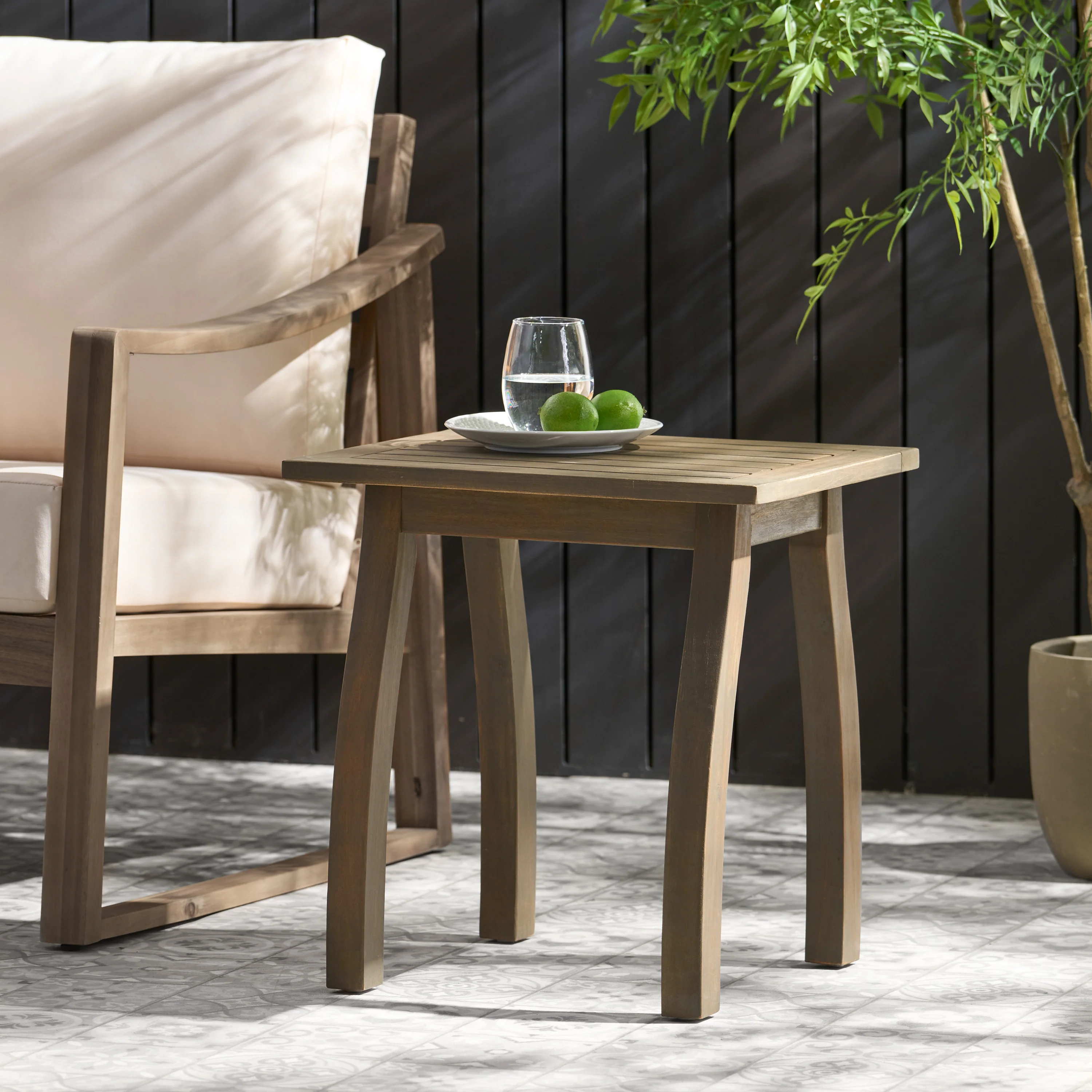 Sadie Outdoor Acacia Wood Accent Table, Gray Finish - furnishings