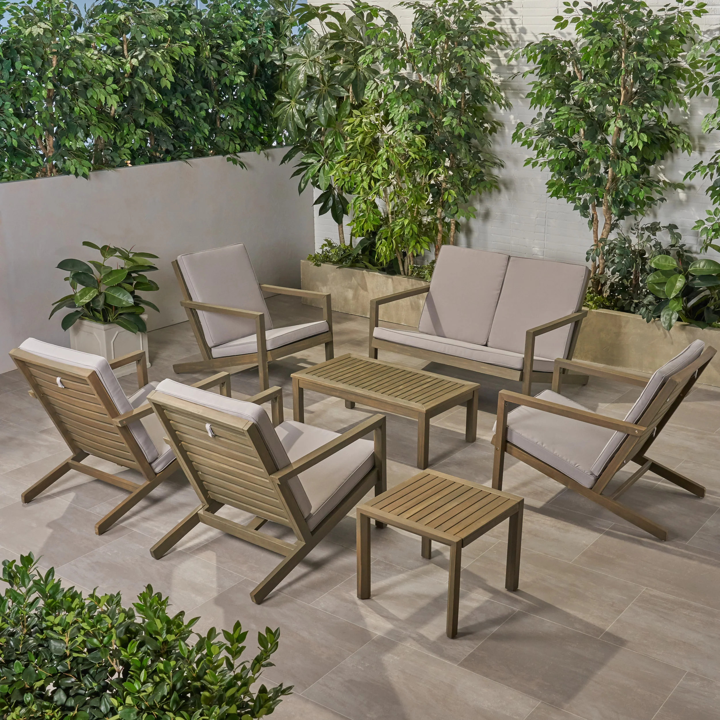Lester Outdoor 6 Seater Acacia Wood Extended Chat Set - furnishings