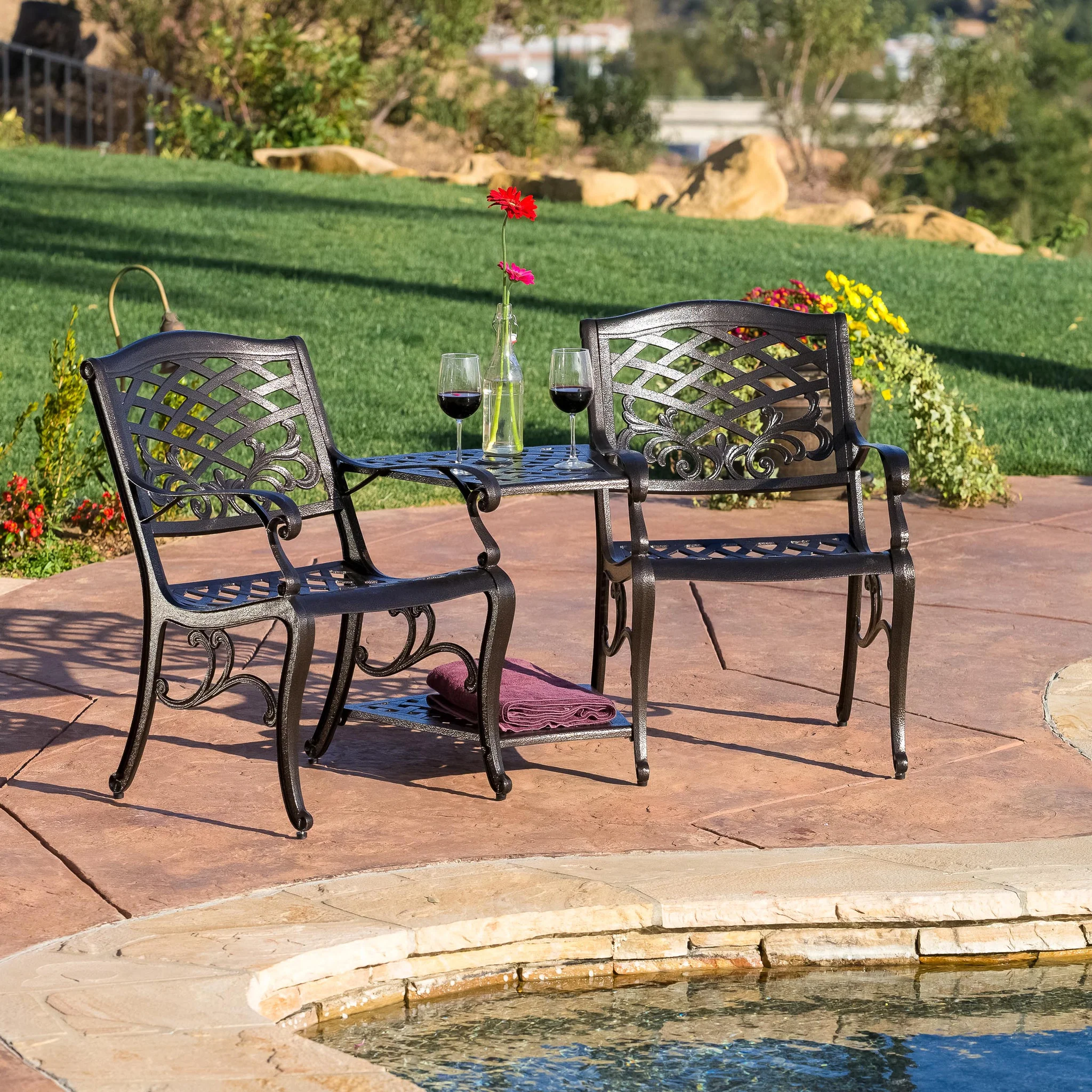 Prague Outdoor Cast Aluminum 2-Seater Set - furnishings