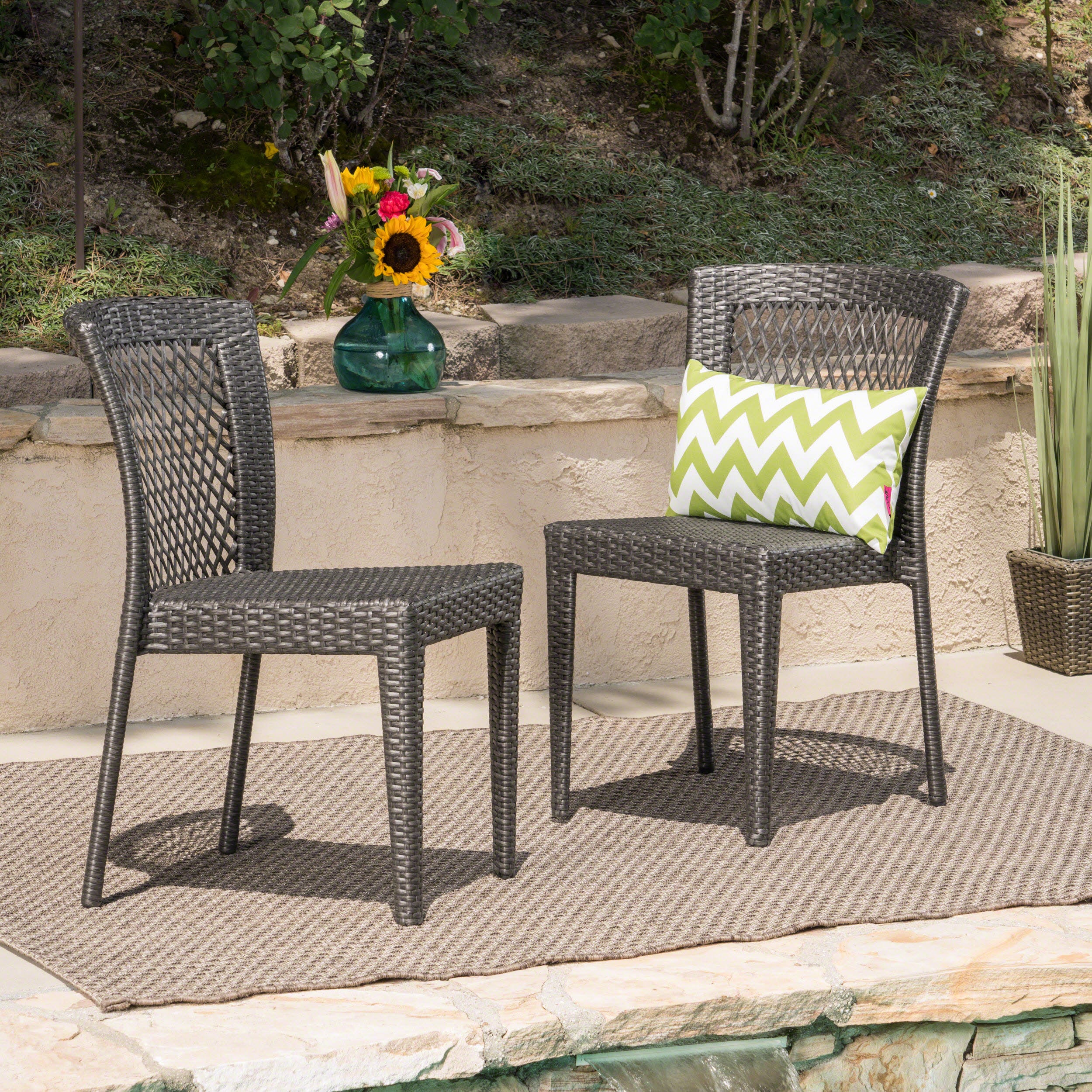 Bonnie Outdoor Gray Wicker Stackable Dining Chairs - furnishings