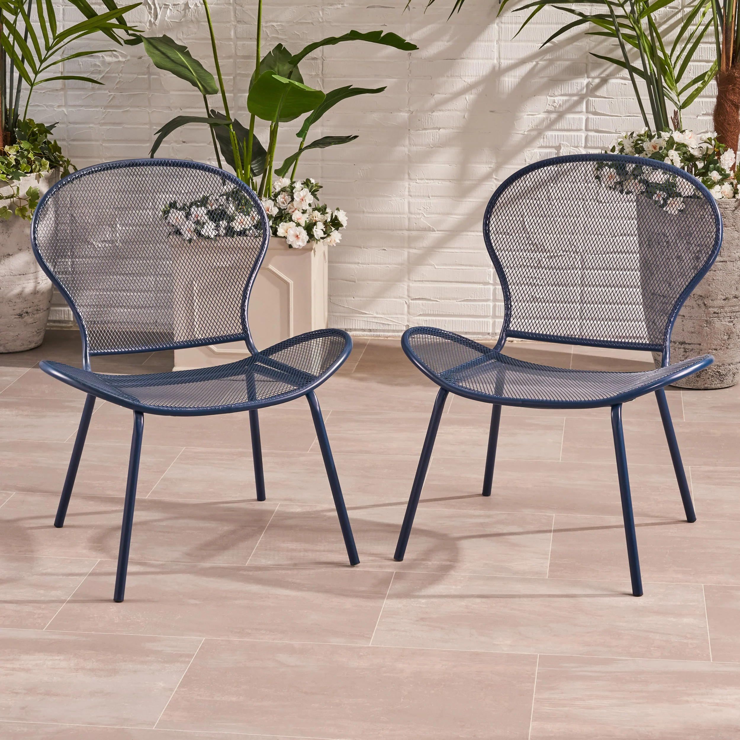 Tristian Modern Outdoor Iron Club Chair (Set of 2) - furnishings