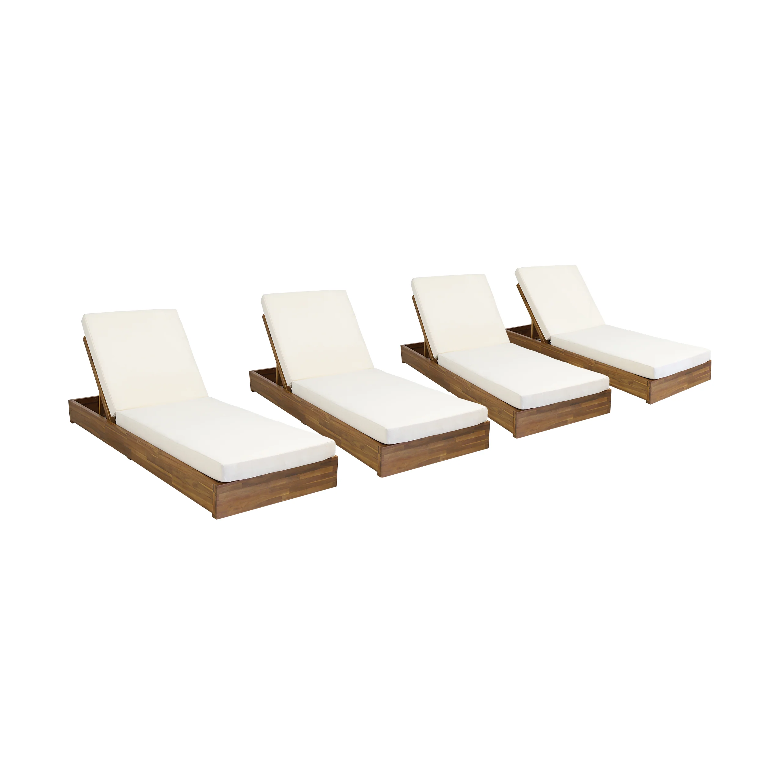 Niyanna Outdoor Acacia Wood Chaise Lounge with Cushion (Set of 4) - furnishings